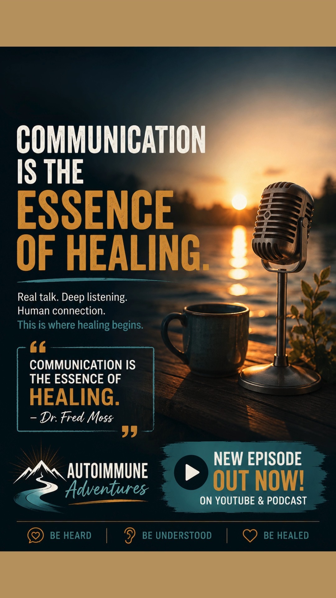 “Communication is the essence of healing.” — Dr. Fred Moss
How many people are carrying pain that was never truly listened to?
Not rushed through.
Not minimized.
Not explained away.
Actually heard.
For people living with chronic illness, trauma, anxiety, or invisible illness, silence often becomes survival.
But healing?
Healing can begin the moment someone finally says:
“I believe you.”
This episode is a powerful reminder that human connection matters — and that being heard can change everything.
🎙️ Now streaming on Autoimmune Adventures.
#CommunicationIsHealing #DrFredMoss #AutoimmuneAdventures #ChronicIllness #MentalHealth #AutoimmuneDisease #HealingJourney #EmotionalHealing #MindBodyConnection #InvisibleIllness #TraumaHealing #Authenticity #PatientAdvocacy #HealingStartsWithin