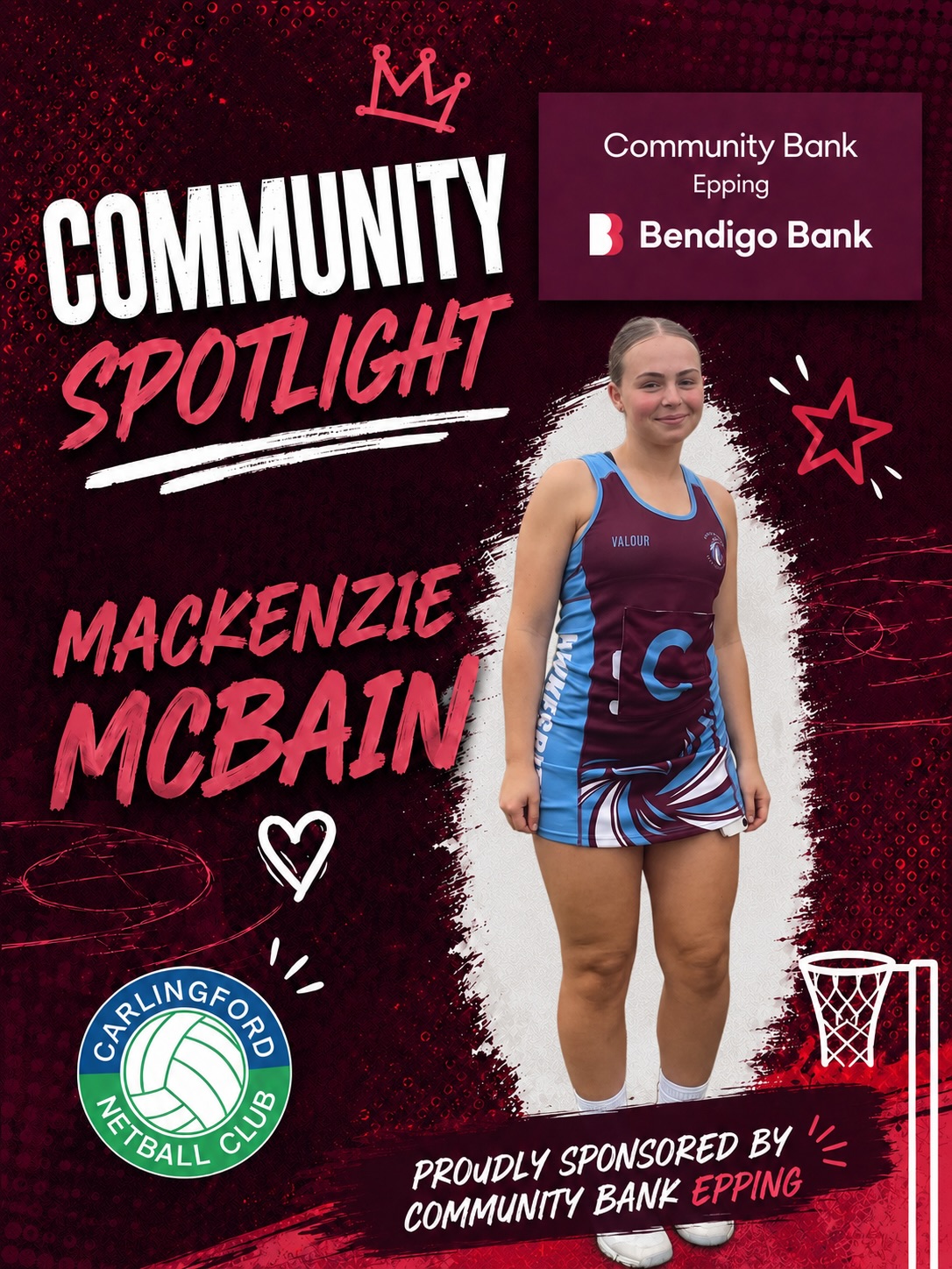 ๐ Community Spotlight proudly sponsored by @communitybank_epping ๐
This week weโre shining the spotlight on the incredible Mackenzie McBain ๐๐
Mackenzie plays A1 for Carlingford Netball Club, co-coaches our 14/1โs team, and is a HDNA Umpiring Mentor. She plays U17 representative netball for Hawkesbury City Netball Association, and as if that wasnโt enough, Mackenzie was also selected as Metro League umpire in 2026.
Weโre so lucky to have dedicated people like Mackenzie in our netball community, constantly giving their time, leadership and passion back to the club, helping guide and support the next generation of umpires around the courts each week.
A huge thank you to @communitybank_epping, proud sponsors of our Community Spotlight series. As Eppingโs only remaining bank, their local team offers real personal service while returning 80% of profits back into the community to help clubs like ours grow and thrive โจ