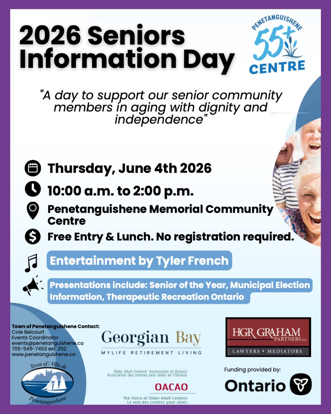 The community is invited to a day dedicated to supporting seniors 💜
The 2026 Seniors Information Day offers an opportunity to connect, learn, and access resources that support aging with dignity and independence. Open to seniors, caregivers, and family members, this event brings together valuable information, services, and community connections—all in one place.
📅 Thursday, June 4, 2026
⏰ 10:00 a.m. – 2:00 p.m.
📍 Penetanguishene Memorial Community Centre
🍽 Free entry & lunch—no registration required
👉 Community members are encouraged to drop in, explore resources, and make meaningful connections
#SeniorsSupport #HealthyAging #CommunityConnections #NSOHT #OntarioHealthTeam #OHT