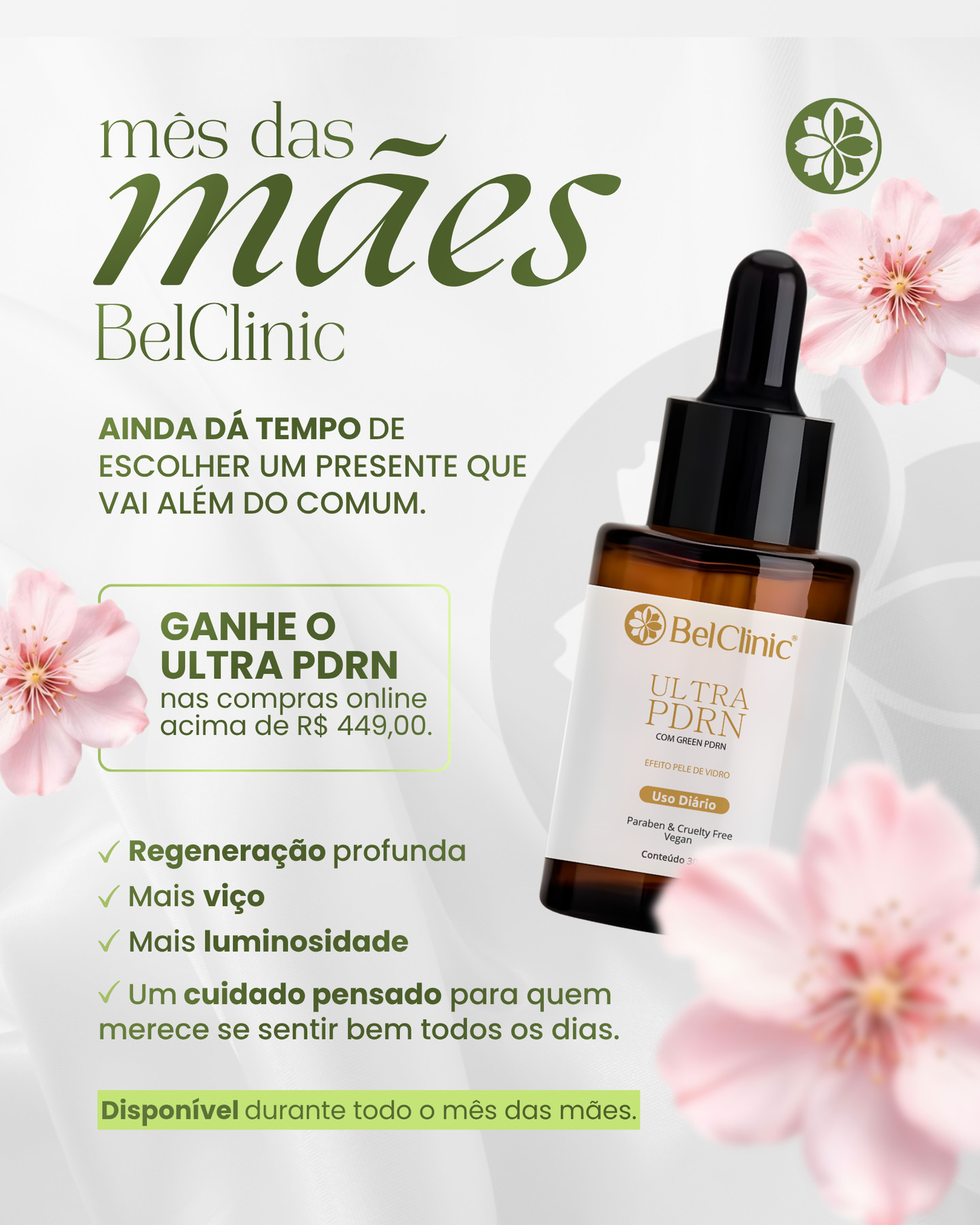 Toda mãe merece um cuidado que vá além do comum. 🌸
Mais do que um presente, o autocuidado é uma forma de se sentir bem, confiante e confortável na própria pele todos os dias.
O Ultra PDRN BelClinic atua na regeneração profunda da pele, ajudando a devolver viço, luminosidade e aparência revitalizada ao longo do tempo.
✨ E neste mês das mães:
💚 Você ganha o Ultra PDRN
nas compras online acima de R$449.
Um cuidado pensado para quem merece se sentir bem em todas as fases.
🌸 Disponível durante todo o mês das mães.
Acesse o link da bio e garanta o seu.