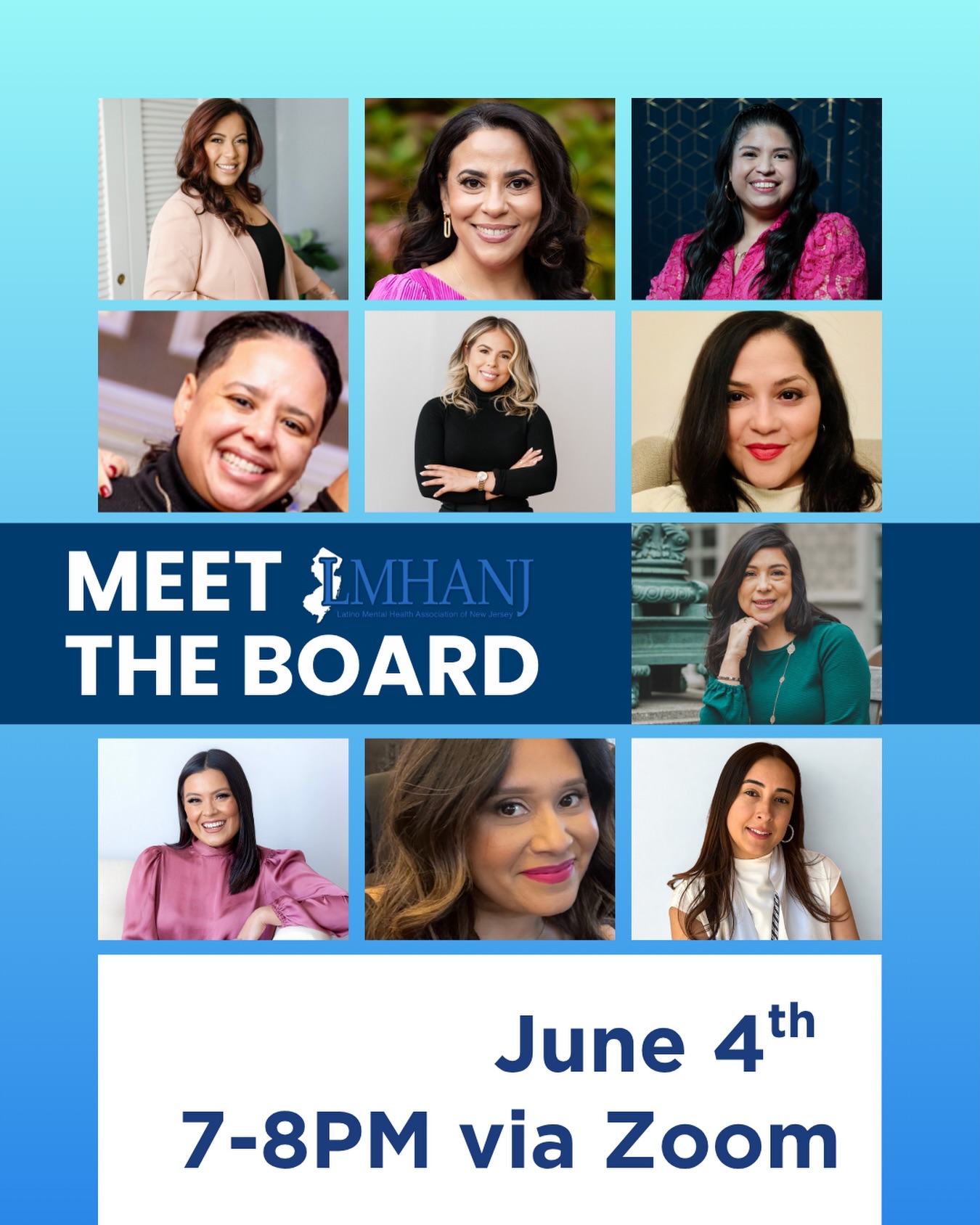 ✨ Meet the faces behind the mission ✨
Have you ever wondered who’s behind the Latino Mental Health Association of New Jersey? Now’s your chance to connect with us in a real and meaningful way 💬
Join LMHANJ for an open virtual evening with our Executive Board of Directors as we share who we are, what we’ve been building, and where we’re headed next as a comunidad.
Whether you’re a long standing member, new to our organization, or simply curious about getting involved; we’d love to meet you
🌟 Learn about our initiatives
🌟 Ask questions & share your ideas
🌟 Explore open board opportunities
🌟 Discover the benefits of becoming a member
This event is FREE and open to all. Come as you are, trae tus preguntas, and let’s connect together
🗓️ June 4th, 7-8 PM via Zoom
RSVP through our link in bio!
#lmhanj #latinomentalhealth #latinxtherapists #latinementalhealth #latinotherapist