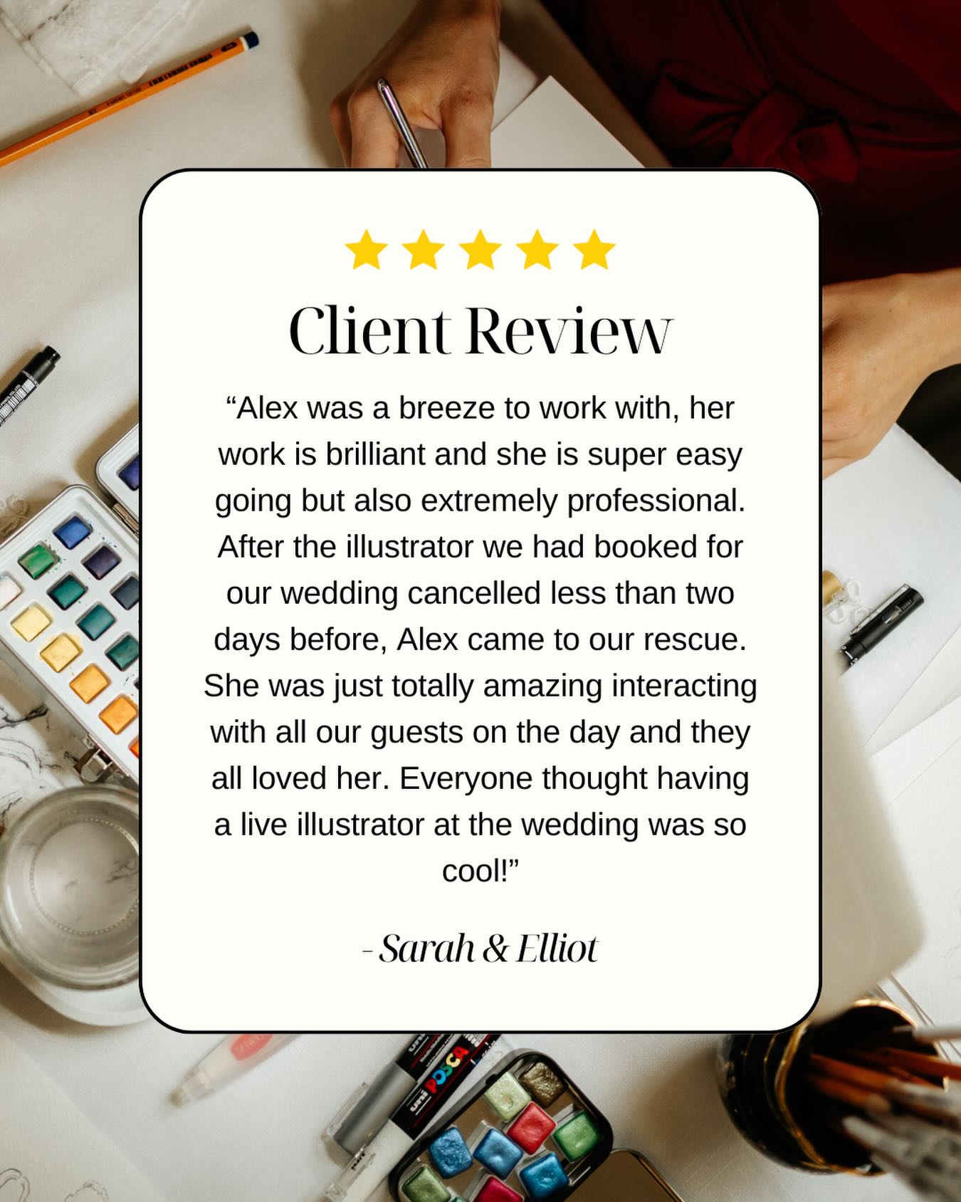 Thank you to Sarah and Elliot for the really kind review. The setting was absolutely stunning, your guests were so kind, and I’m still not over those outfits- definitely some of my favourites to paint!
@realsazbreen
Looking to enquire about Live Wedding Painting? Email
lex.illustrations@gmail.com ✨
#uniqueweddingideas #funweddingfavours #liveweddingpainting #liveillustrator