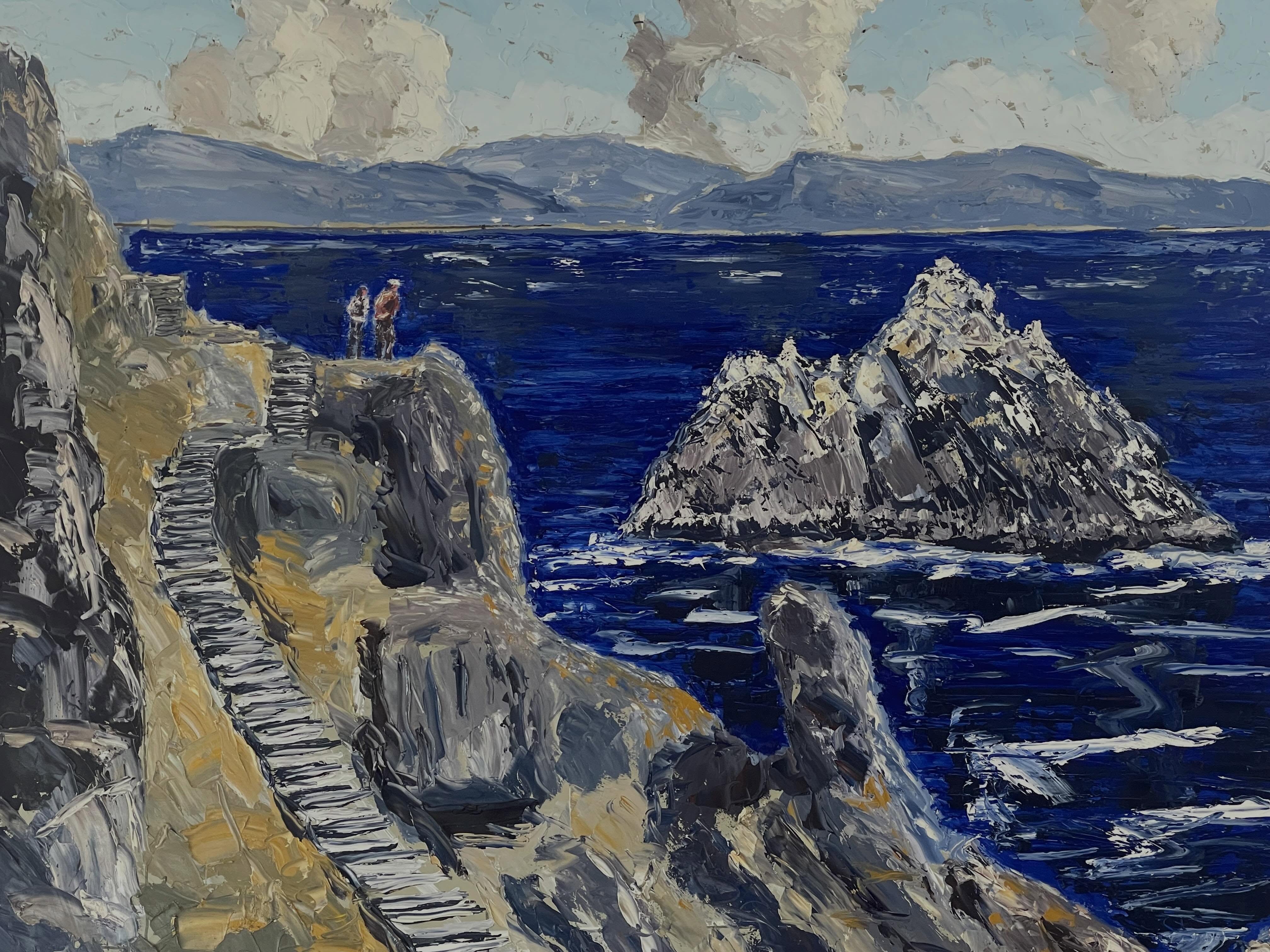 On view this weekend. Kilmore Quay Studio, Co Wexford. . “ The Skellig Steps. Off Portmagee. Co Kerry. Ireland. 40/40ins. Framed 50/50ins by Slattery. €6000. Further enquiry. 087 2561178