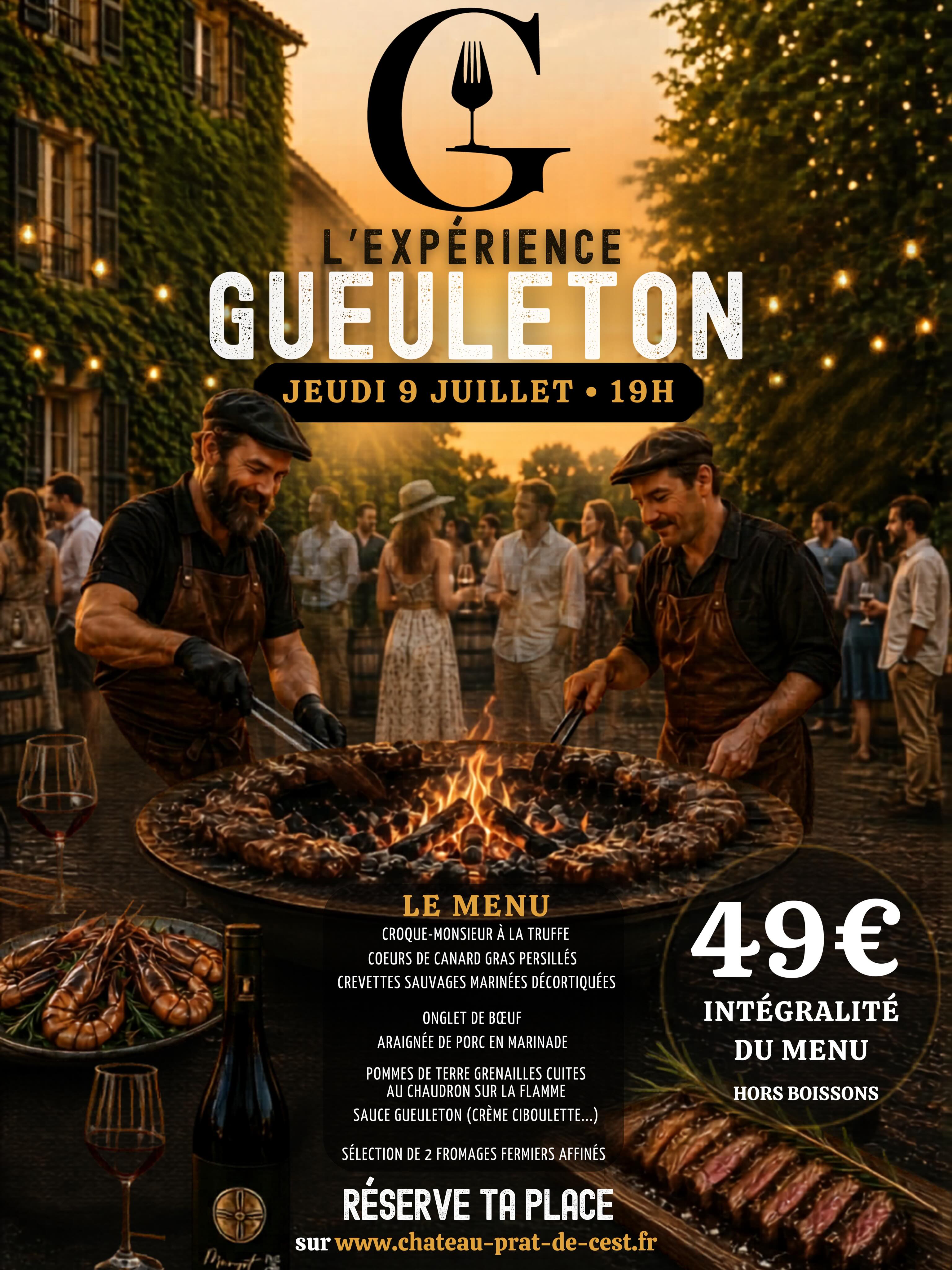 🔥 L’EXPÉRIENCE GUEULETON DÉBARQUE AU CHÂTEAU 🔥
Le 9 juillet, Le Tournebroche pose le brasero au Château Prat de Cest pour une vraie soirée de bons vivants.
Au programme : tablée XXL, braises qui crépitent, verres levés, esprit canaille et DJ Set 🥩🎶
🔥 POUR 49€ PAR PERSONNE, ON NE PLAISANTE PAS AVEC LA RIPAILLE :
• Croque-monsieur à la truffe
• Cœurs de canard gras persillés
• Crevettes sauvages marinées décortiquées au brasero
• Onglet de bœuf
• Araignée de porc en marinade
• Pommes de terre grenailles cuites au chaudron sur la flamme, sauce Gueuleton
• Sélection de 2 fromages fermiers affinés
🍷 Tout le menu est compris dans l’expérience — hors boissons.
Pour ceux et celles qui découvrent l’esprit Gueuleton :
C’EST PLUS QU’UNE BONNE BOUFFE ! C’EST UN ART DE VIVRE, UN ÉTAT D’ESPRIT, UNE COMMUNAUTÉ ! @traiteurgueuleton_quercy
📅 Jeudi 9 juillet
🕧 19h00 à minuit
📍 CPDC, 1 route Nationale, Bages
🪑 Placement libre
🚗 Parking gratuit
⚠️ Places limitées : réserve vite ta place — lien en bio
L’abus d’alcool est dangereux pour la santé, à consommer avec modération.