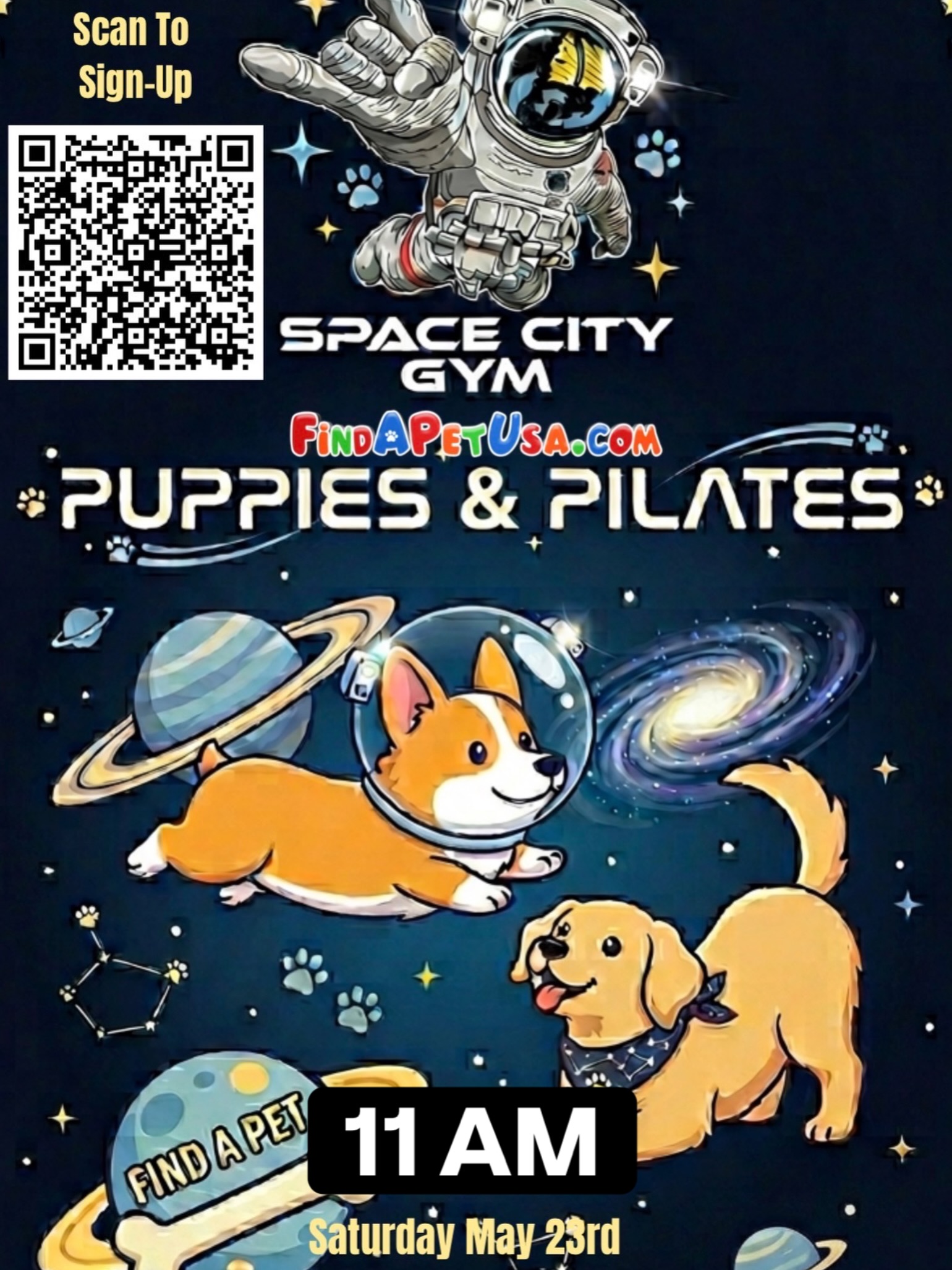 TOMORRROW, THIS SATURDAY 11AM. #We still have a few spots left and we’d love to fill them with good people, good energy, and some adorable pups.
Join us for a fun Pilates session surrounded by dogs at Space City Gym in partnership with FindAPetUSA.com 🐶🙆♀️
🗓 Saturday, May 23rd
⏰ 11:00 AM
💲 $20
📍 Space City Gym
Come move, stretch, laugh, and maybe even meet your future best friend. 🐶
Limited spots available → Scan the QR code to sign up before we’re full.
Tag a friend that needs this 👇
#PuppiesAndPilates #SpaceCityGym #FindAPetUSA #petsofinsta