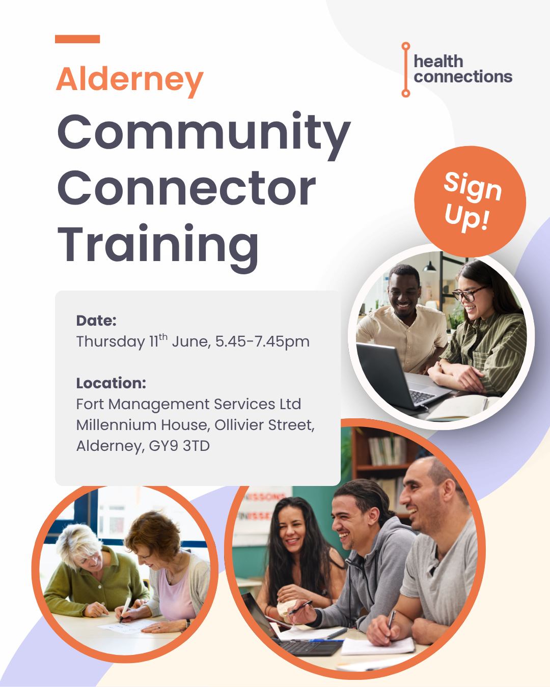 📣 Community Connector Training is coming to ALDERNEY!
🗓️ When: 11th June, 5:45pm - 7:45pm.
📍 Where: Fort Management Services Ltd, Millennium House, Ollivier Street, Alderney, GY9 3TD
🫶 This FREE relaxed and informal training session will provide you with the basics of the five ways to well-being, the social model of health and where to find credible health information; as well as support available in our community and how best to signpost people to support that matters to them.
Please note: If you would like us to deliver this FREE training to your support group, team or class; in your community centre, classroom or workplace, please email:
✉️ admin@healthconnections.gg to have a chat.
Sign up through Eventbrite (link in bio).
#creatingconnectedcommunities