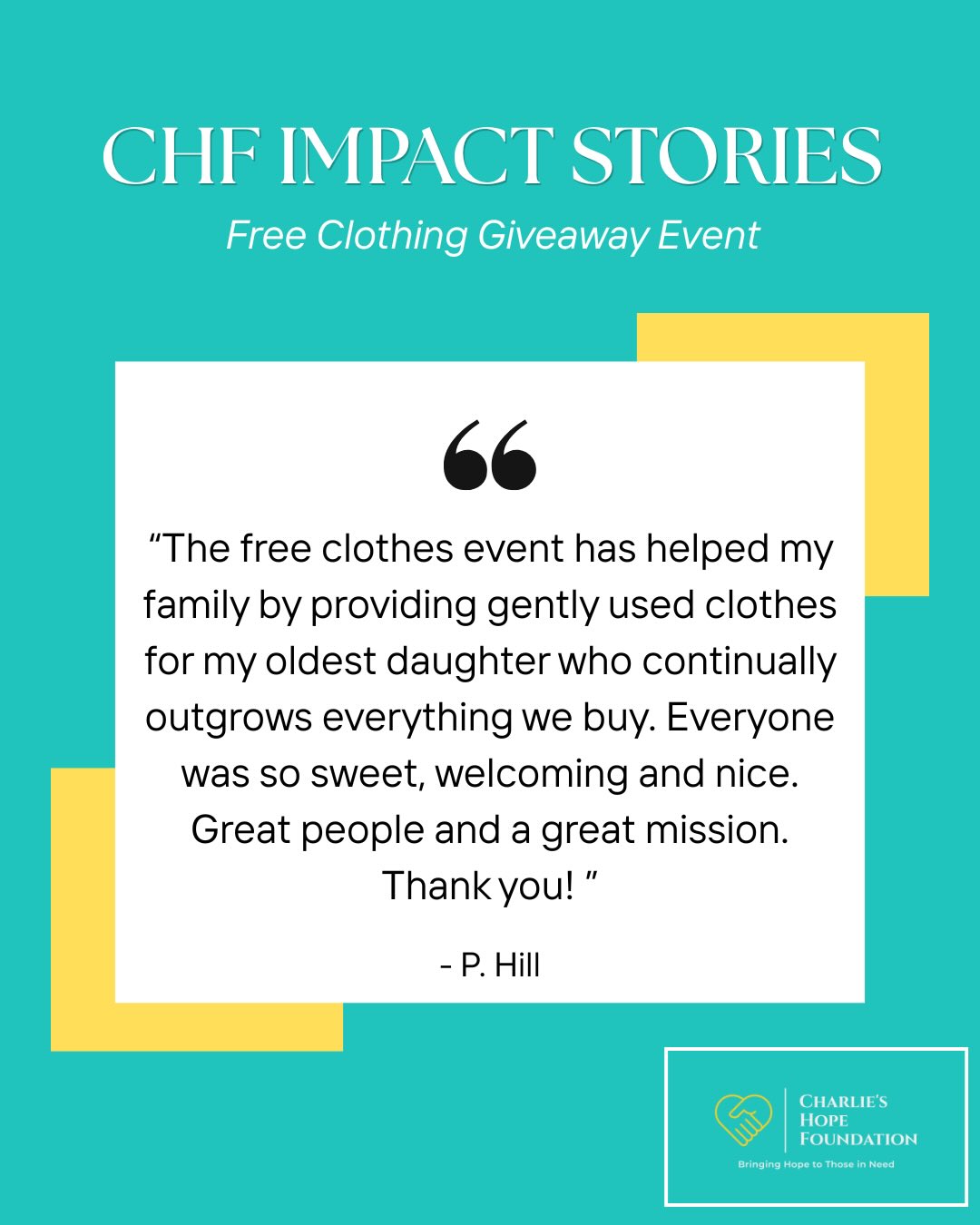 Charlieās Hope purpose is centered around helping others. These amazing three individuals took the time to share how CHF events such as our Free Clothing Giveaway made an impact on their life. Please take a moment to read their story. š
#hope #giveaway #impact #story #nonprofit