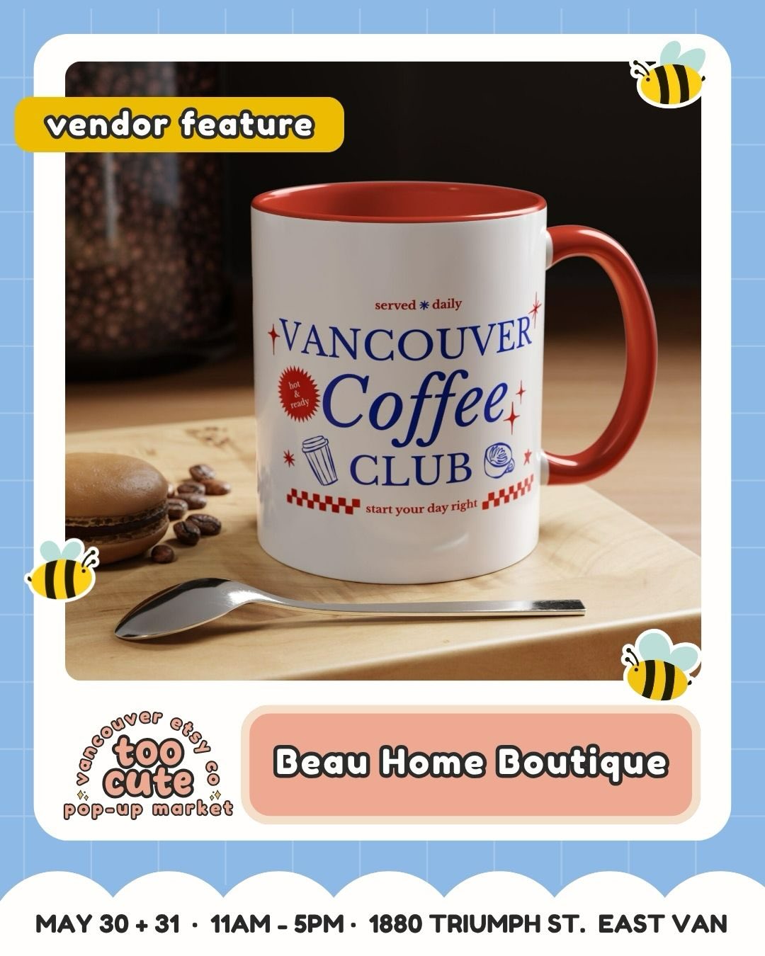 Add this booth to your must-visit list 💕
Meet Beau Home Boutique @beauhomeboutique — bringing greeting cards, art prints, tea towels, soy wax candles + mugs to TOO CUTE.
Their vibe? Eco-Friendly Home Decor Meets Aesthetic Coziness. Come say hi, browse their creations, and make a day of it with us in East Van.
🎟️ Want the ticket link? Comment TICKETS and we’ll send it straight to your DMs.
Tickets are just $3 and good for both days | Kids 12 + under FREE
💰 Buy early = more chances to win market cash + swag!
For every 100 tickets sold, we’ll draw for market cash or swag to spend at the market.
💙 50% of ticket proceeds benefit Backpack Buddies Canada + Quest Non-Profit Grocery Market.
🎭 Come in costume for a bonus ballot! Keep it family-friendly and you’ll be entered to win a prize package.
🗓️ Sat May 30 + Sun May 31 | 11am–5pm
📍 Maritime Labour Centre, 1880 Triumph St, East Van
🐶 Pet-friendly + fully accessible
🎀 Comment TICKETS to grab yours!
#VancouverEtsyCo #TooCuteMarket #VancouverMarket #VancouverMakers #EastVan