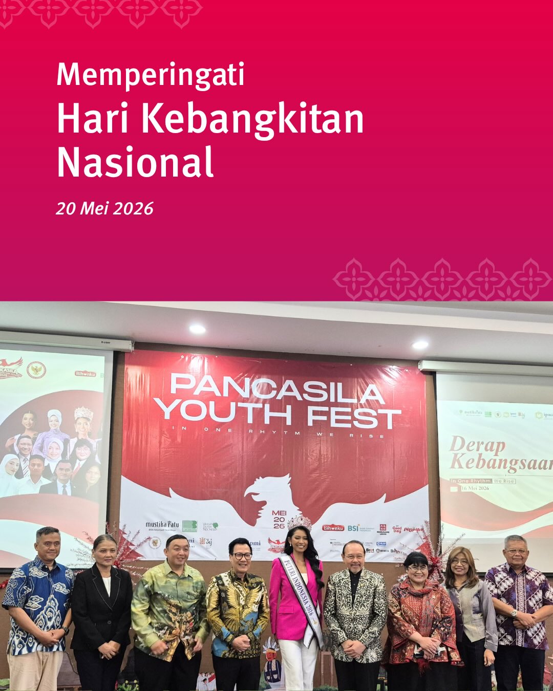 Dalam rangka menyambut Hari Kebangkitan Nasional, DoE Indonesia merasa sangat terhormat mendapat kesempatan untuk berpartisipasi dalam rangkaian acara Pancasila Youth Fest 2026. Bertajuk Derap Kebangsaan - mendefinisikan ulang Persatuan Bangsa melalui inisiatif “In one rhythm, we rise” yang diselenggarakan oleh IPMI International Business School bersama Badan Pembinaan Ideologi Pancasila tanggal 16 Mei 2026 yang lalu.
Dalam nuansa Hari Kebangkitan Nasional dan Hari Lahir Pancasila, acara ini merupakan Forum Strategis untuk para Pemimpin Masa Depan.
Mewakili DoE Intaward Indonesia, kami berpartisipasi dalam diskusi Leadership Corner bersama generasi muda yang luar biasa menginspirasi: Aliyah Khansa Putri Indonesia Intelegensia I @aliyahkhansaa dan Muhammad Billy Paskibraka Nasional utusan Prov Banten. @dppibanten Sesi ini mendiskusikan tentang Indonesia Emas 2045 dan bagaimana para pemuda dapat menyiapkan kemampuan memimpin mereka dari sejak saat ini. Diperlukan kemampuan (baik teknis maupun human skill), kekuatan komitmen, empati dan keberanian untuk mulai mengambil tanggung jawab.
Sebagai Kerangka Kerja Global Duke of Edinburgh Award telah memperjuangkan kualitas ini selama 70 tahun.
Kami menyambut dengan gembira ajakan kolaborasi para organisasi yang membina pemuda 14 sd 24 tahun, termasuk satuan pendidikan untuk mencapai lebih banyak lagi prestasi untuk bekal di masa depan.
@pancasilayouthfest2026
@ipmicampus
@officialputeriindonesia
@dppipusat_official
@ppijs
@dppibanten
@bpipri
#Worldready #intawardindonesia