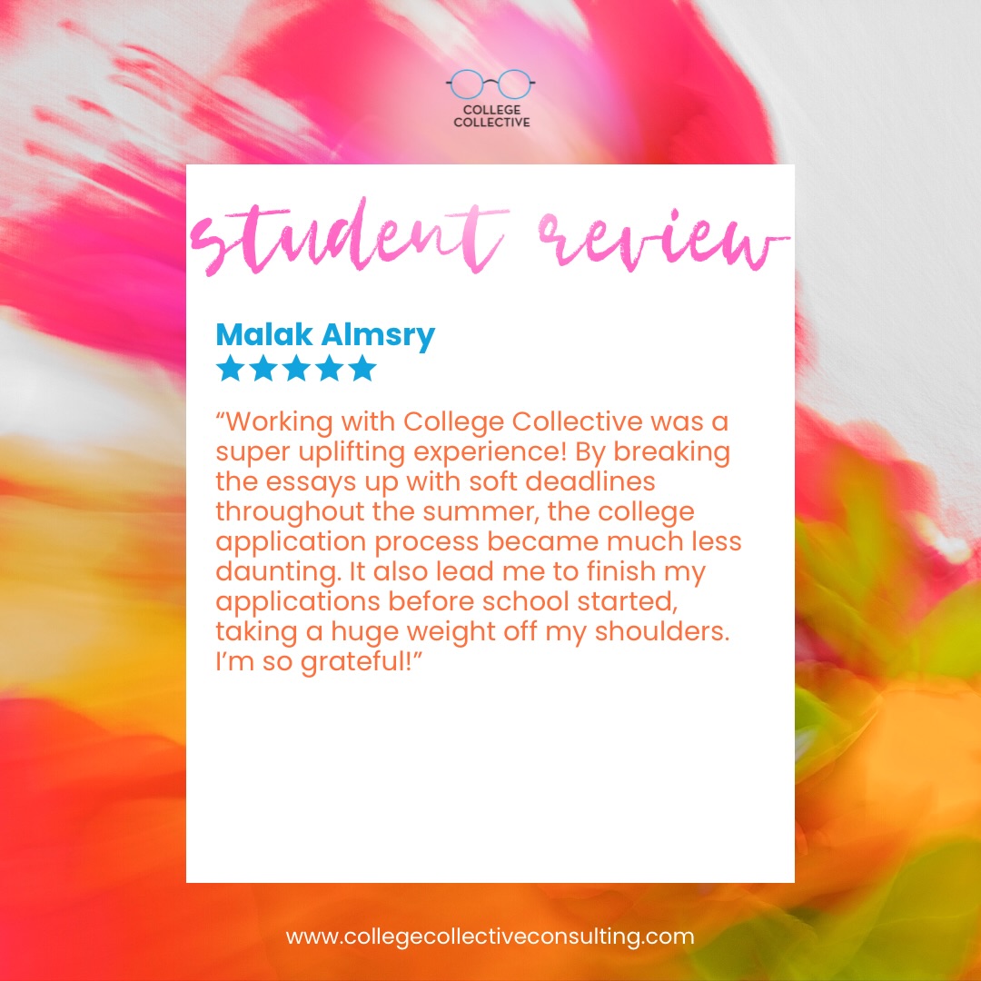 Thank you for trusting us to guide you through the process! Thank you for your kind words ☺️
We love supporting students through their college admissions journeys! Wondering how we can help you?
Let’s set up a free consult & chat about it! Head to our bio for the link 🔗
#collegeapplications #collegeadmissions #admissions #juniors #studentsupport