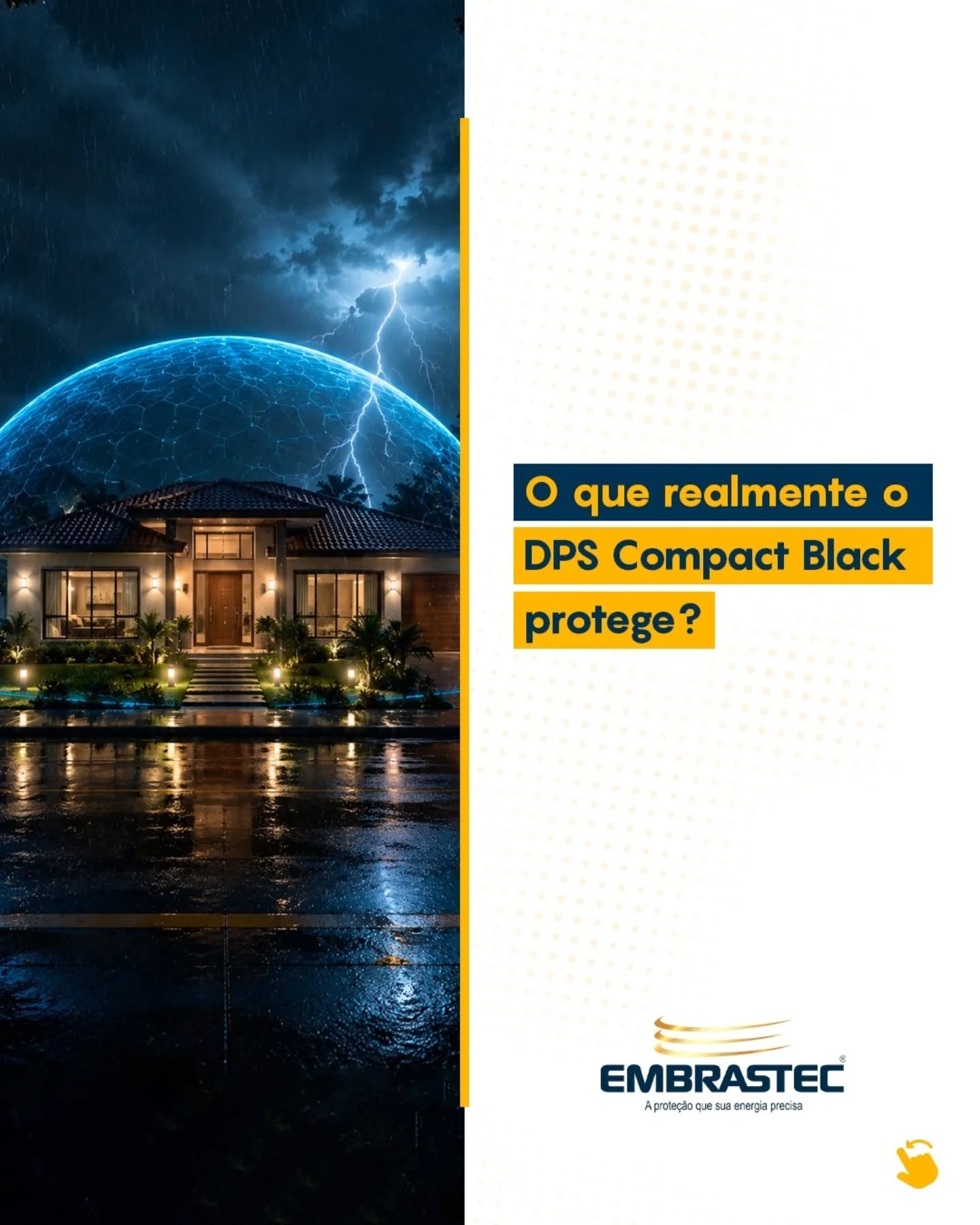 Com 78 milhões de raios caindo anualmente no Brasil, o risco de perder equipamentos caros por causa de surtos elétricos é constante.
Mas você sabe exatamente quais equipamentos a Linha Black Compact ajuda a salvar?
Desde as placas sensíveis dos eletrodomésticos até os roteadores e centrais de automação, garantir o DPS correto no quadro de distribuição é sinônimo de blindar o patrimônio do seu cliente contra transientes de tensão.
Eletricista, compartilhe esse post com aquele seu cliente que ainda não instalou um DPS no quadro!
#DPS #ProteçãoElétrica #Eletroeletronicos #Eletricista #Embrastec