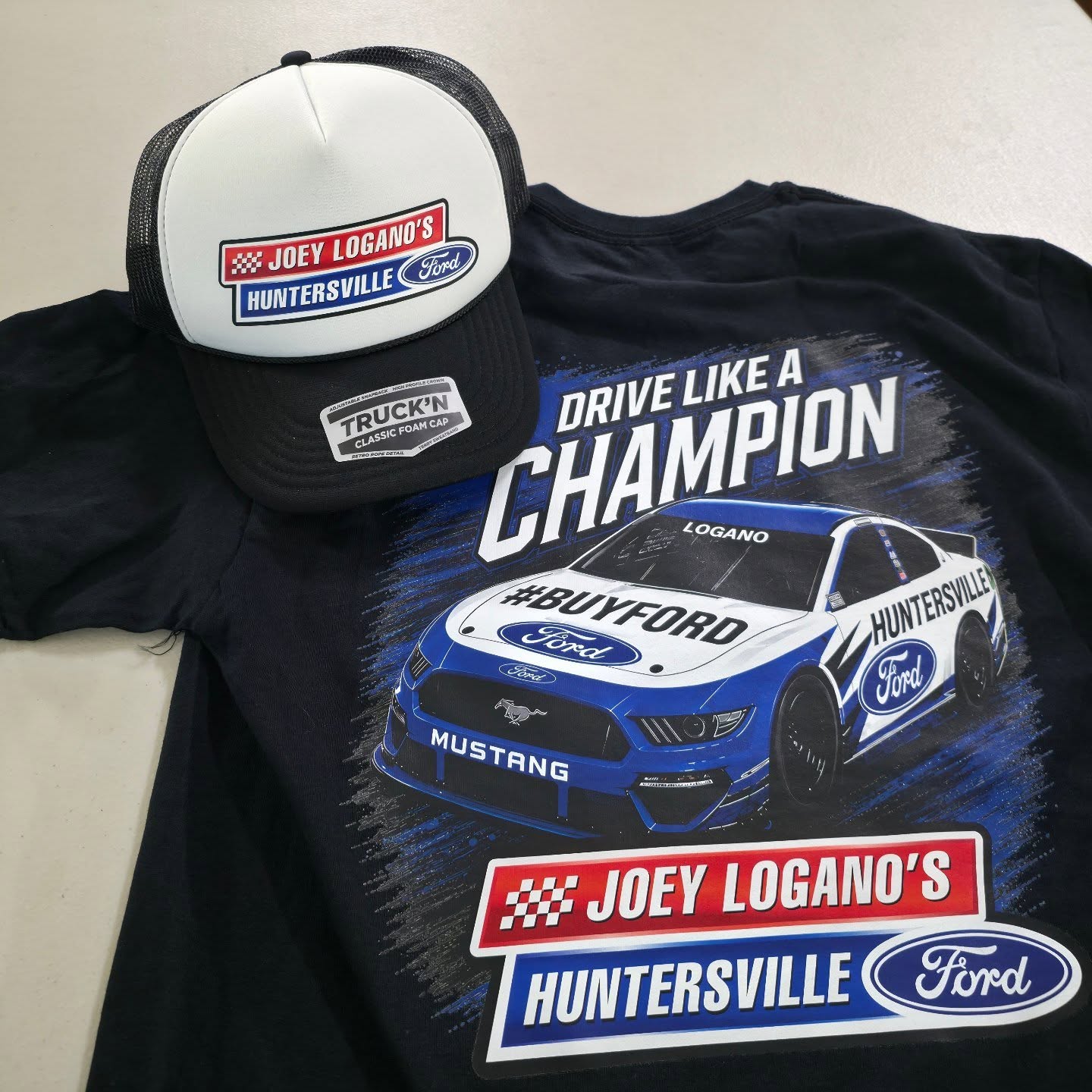 Thanks to the great folks @joeyloganoshuntersvilleford for having us print up some hats and shirts for their event today #rodtees #customtshirts #tshirtprinting #hotrodshirts #huntersvilleford