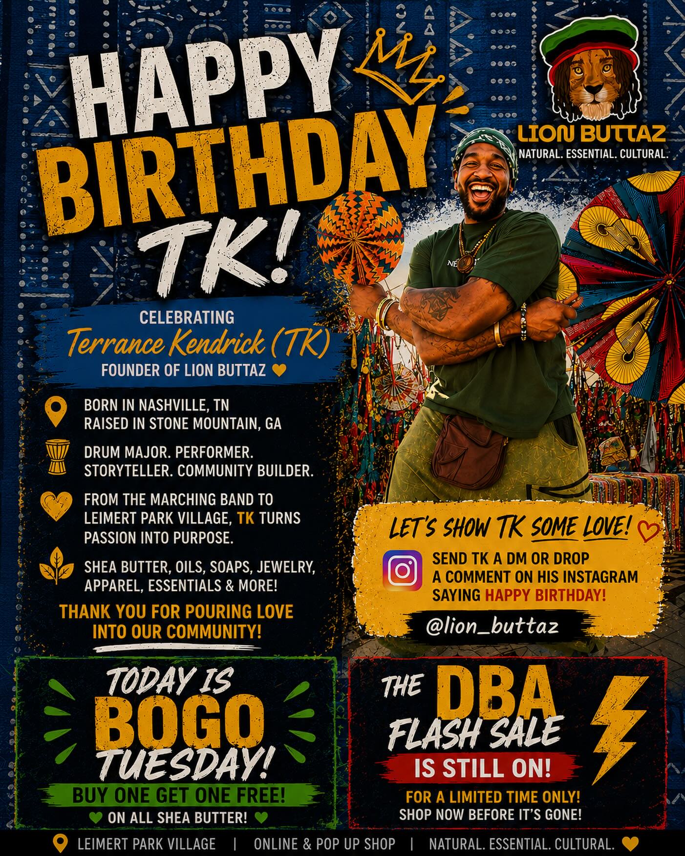 Happy Birthday to TK of @lion_buttaz 🦁✨
For the past 3 years, it’s been beautiful watching this brand grow through culture, community, creativity, and purpose.
Proud to work side by side with someone who truly pours love back into the people every chance he gets.
Wishing you another year of abundance, alignment, and BIG blessings!
Everybody go show TK some birthday love today 🎂🔥