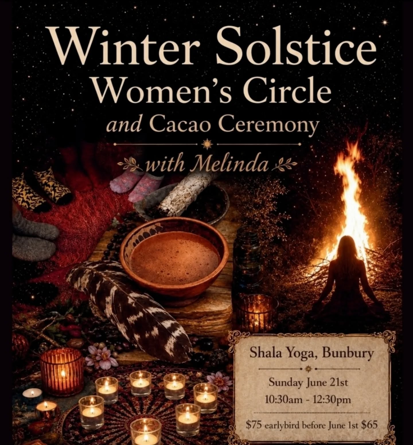 You’re warmly invited to join us for a special Winter Solstice Women’s Circle & Cacao Ceremony this June ✨🌙
As we honour the longest night and the quiet turning of the seasons, we’ll gather together in sacred circle for a nourishing morning of connection, reflection, meditation, ceremonial cacao and heart-centred practices.
Winter Solstice has been honoured across cultures for centuries as a time to slow down, turn inward, release what no longer serves and gently plant intentions for the season ahead. There is something deeply healing about gathering in community during these sacred seasonal thresholds.
If your heart has been longing for rest, reconnection, warmth and meaningful connection, this is for you 💛
✨ Early Bird tickets are available until June 1st ✨
You can book your ticket here:
https://happyandwellbookings.as.me/WinterSolsticeCircle
www.happyandwellkinesiology.com
#wintersolstice #womenscircle #cacaoceremony #bunburyevents #healingtogether