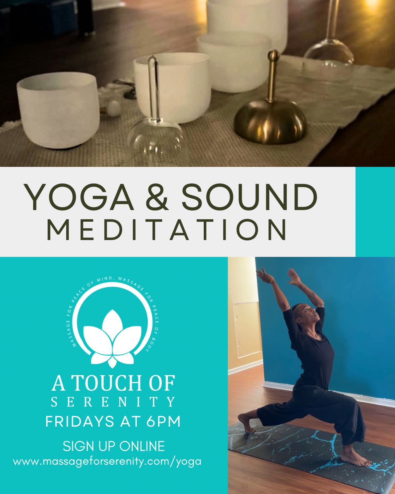 Our June Yoga class schedule is now available for sign up! Join us on Fridays at 6pm for a Yoga + Sound Meditation class with Erika. This Friday class is the perfect way to decompress and unwind from a long stressful week. @massageforserenity
.
🧘 Next available class: Friday June 5th at 6pm
👩💻 Sign up online: www.massageforserenity.com/yoga
.
.
.
#yoga #soundmeditation #yogaforeveryone #yogaforbeginners #massageforserenity