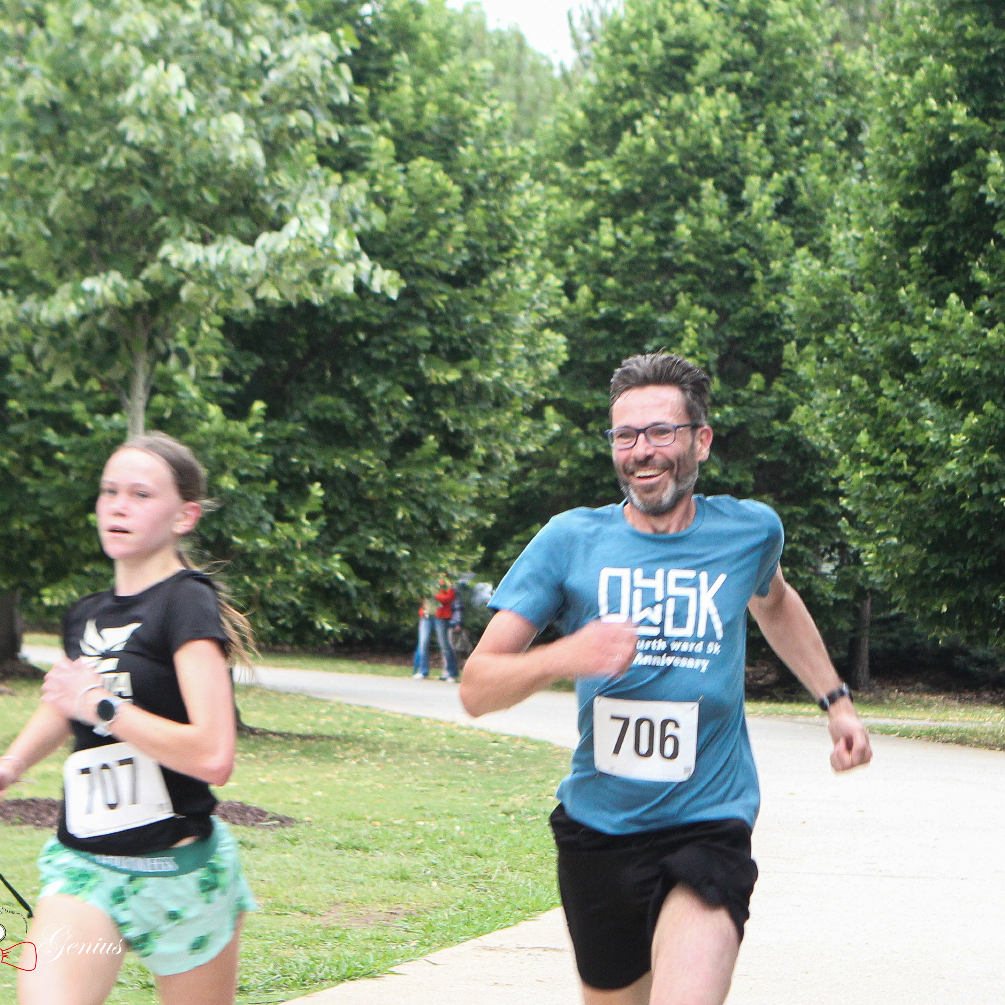 I love this picture from the recent 5 k run in Old Fourth Ward @o4w5k. Ella is now outrunning me, and I am doing all I can to keep up. So proud of her.