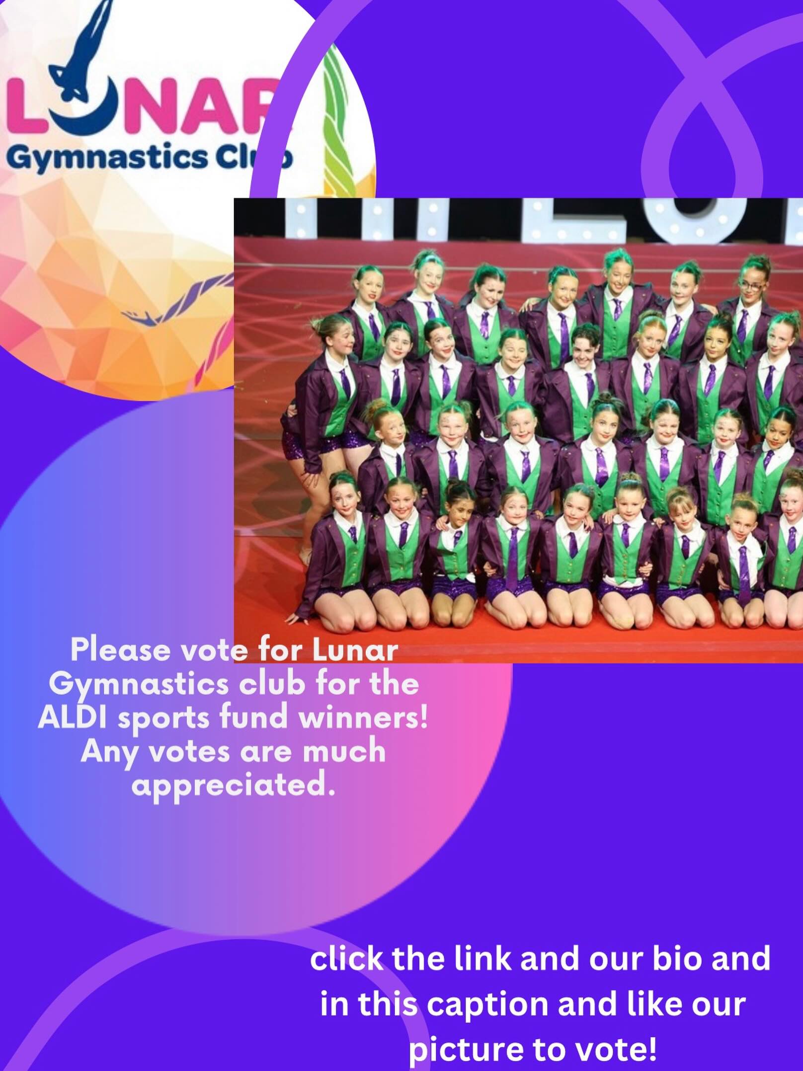 💛🌟🥹 We have been Shortlisted into the TOP3 for the Aldi sports fund!
🙏Now we need your help!!
🙏Please head over to the original post made by ALDI On FACEBOOK @aldiscotland And like the photo of the Lunar gymnasts & Share the post around to get more votes!
https://www.facebook.com/share/18fU3TXh2e/?mibextid=wwXIfr
(Will post link to our story) ⬆️
✨Every like Genuinely makes a difference and it would mean soo much to our gymnasts.
💜Let’s see if we can bring this one home for team lunar!
