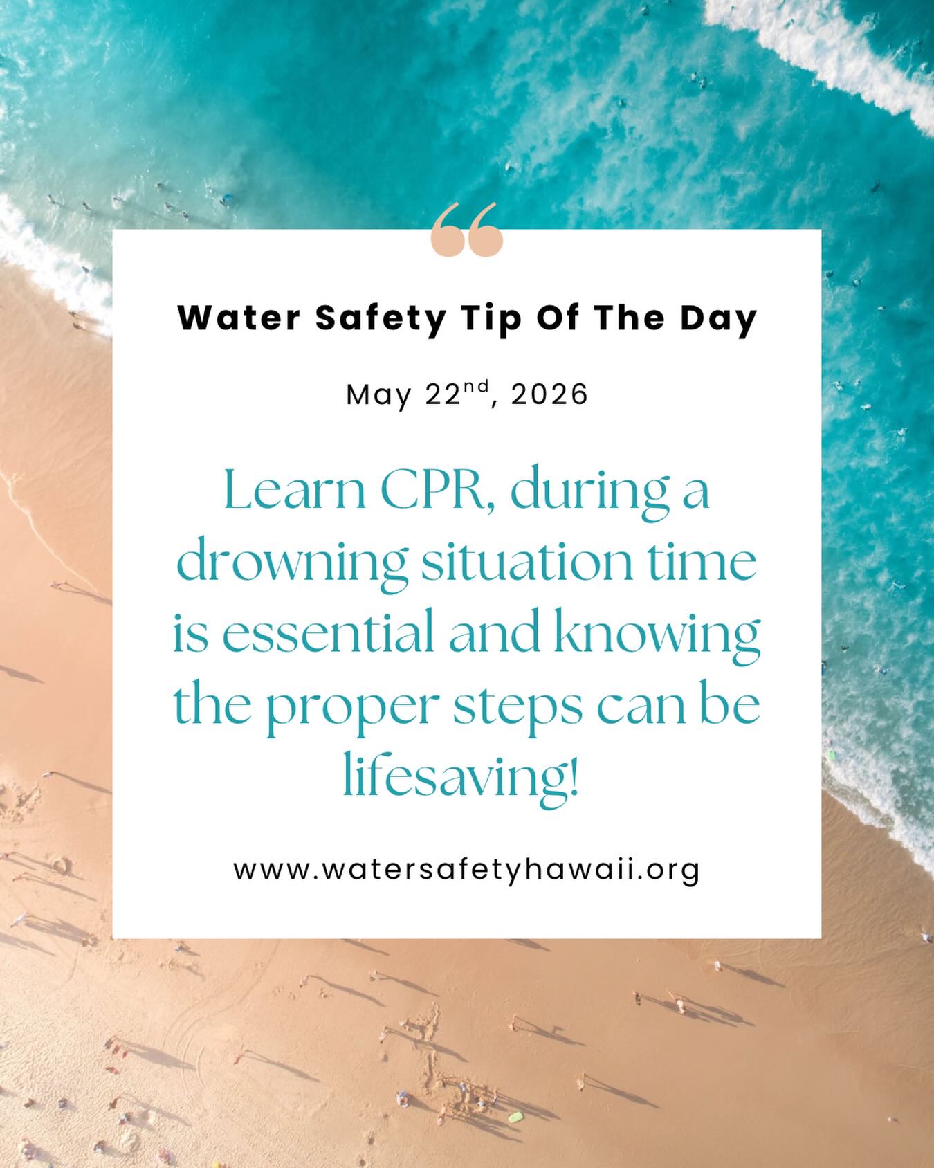 ⛑️Learn CPR — for infants, children, AND adults.
In a drowning situation, every second counts. CPR can mean the difference between life and death before emergency services arrive.
As a parent, a beach-goer, or simply a human being knowing CPR gives you the power to save a life. Your child. A stranger’s child. Someone’s parent. Someone’s person.
You don’t have to be a lifeguard to be a lifesaver. 💛❤️
📍 Find a CPR certification class near you — the Red Cross offers courses island-wide.
#WaterSafetyHawaii #LearnCPR #CPRSavesLives #DrowningPrevention #InfantCPR ChildCPR BeachSafety NationalWaterSafetyMonth HawaiiKeiki BePrepared