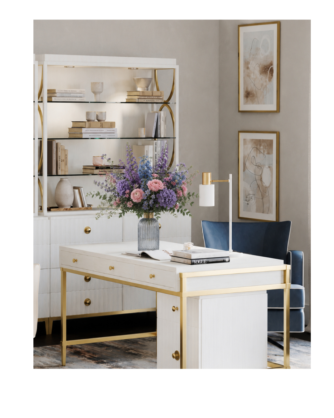 This week we have shared the classic beauty of white orchids, but we also love how a simple pop of color can bring personality and charm into a space.
This beautiful white office feels bright, timeless, and refined, while the hydrangea floral stems on the desk add warmth, softness, and the perfect touch of color.
Whether you already have a vision and design in mind or need help bringing your ideas to life, we are here to help create a space that feels beautiful, functional, and uniquely yours.
#JennyLeeDesigns
#DowntownMonument
#DecorIdeas
#HomeDecor
#EverydayDecor