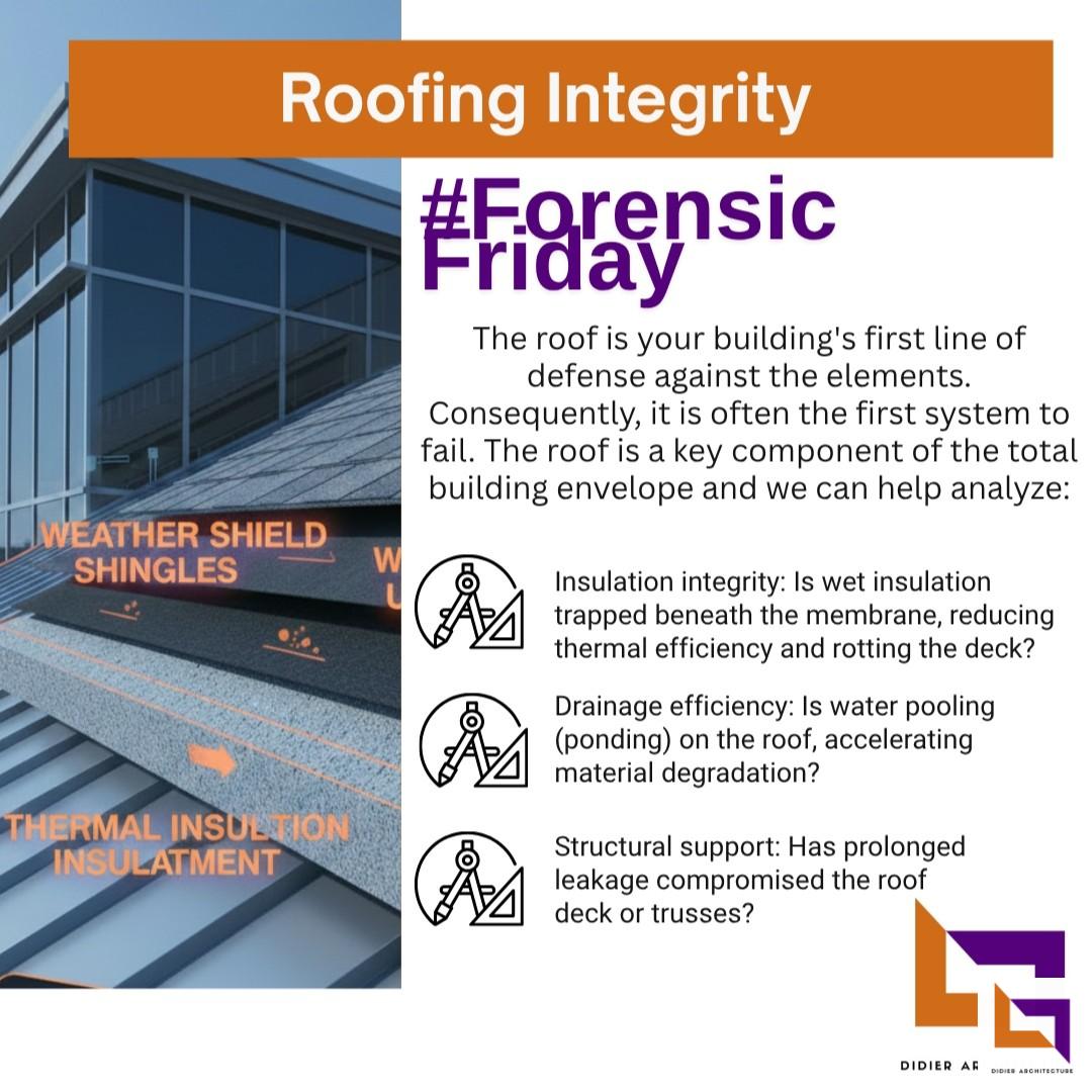 For this week's #ForensicFriday, we're casting our gaze upward. The roof over your head is more than a mere shield against the elements; it's the guardian of the spaces where life unfolds, businesses flourish, and dreams take flight.
Even the most robust structures face the relentless tests of time and weather. That's where our story begins. Through our forensic roofing audits, we embark on a collaborative journey with you to uncover the hidden narrative of your building's crown. We peel back the layers, not just to find problems, but to understand the unique story and needs of your structure.
Together, through meticulous inspections and proactive maintenance, we can:
-Uncover vulnerabilities before they compromise the space within.
-Preserve the integrity of the materials that shelter your space.
-Extend the lifespan of the very canvas where your future is painted.
Let's work together to protect the spaces that matter most. Connect with our team to schedule a comprehensive roofing audit and ensure your vision remains secure and inspired for years to come.
#DidierArch #DidierArchitecture #ForensicFriday #RoofingIntegrity #BuildingAudits #Architecture