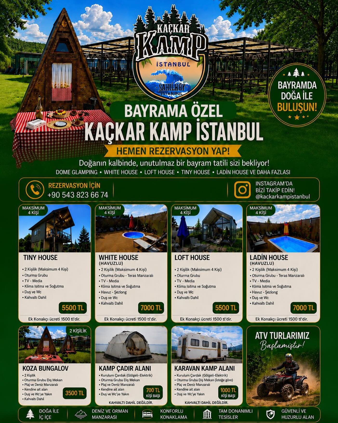 🌿 Bayram tatilini doğanın kalbinde geçirmek isteyenler burada mı? 🏕️✨
Kaçkar Kamp İstanbul’da;
🌲 Doğa ile iç içe konaklama
🏡 Tiny House & Bungalov seçenekleri
🔥 Kamp ve karavan alanları
🏍️ ATV turları
🌅 Unutulmaz manzaralar sizi bekliyor!
Bayram yoğunluğu başlamadan yerinizi ayırtmayı unutmayın 📞
Sevdiklerinizle huzurlu, keyifli ve dopdolu bir tatil için şimdi rezervasyon zamanı 💚
📍 Kaçkar Kamp İstanbul
📞 0543 823 66 74