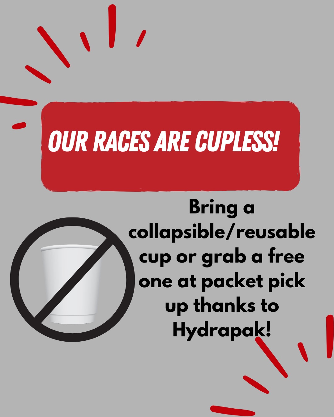 Our races are cupless! This means you will not find any cups at our aid stations. Ya'll would not believe how much trash comes just from those tiny little cups at aid stationsโ ๏ธ
We love being outside and want to do our part to take care of our good friend, Earth ๐ โค๏ธ and getting rid of all those little cups is just one small way we can do that
We teamed up with @hydrapak and are part of their sustainable racing program--huge thanks to them for creating this awesome program and for providing reusable cups for our races!
If you have a collapsible/reusable cup please bring it. If you need one you can grab it at packet pick up for free.
If you're not familiar with these--they crumple up and are super tiny and lightweight so you can easily stash it anywhere in your pocket/vest/etc.. Keep it and reuse it over and over๐๐ผ
You'll find water, coke, and ginger ale and @skratchlabs lemon lime hydration mix at all of our aid stations. And our good friends and sponsor @rfrcoffee is providing hot coffee at the start/finish line โ๏ธ
#hellholehundred #palmettoultras #lowcountrytrailrunners #charlestonrunning #trailrunninglife