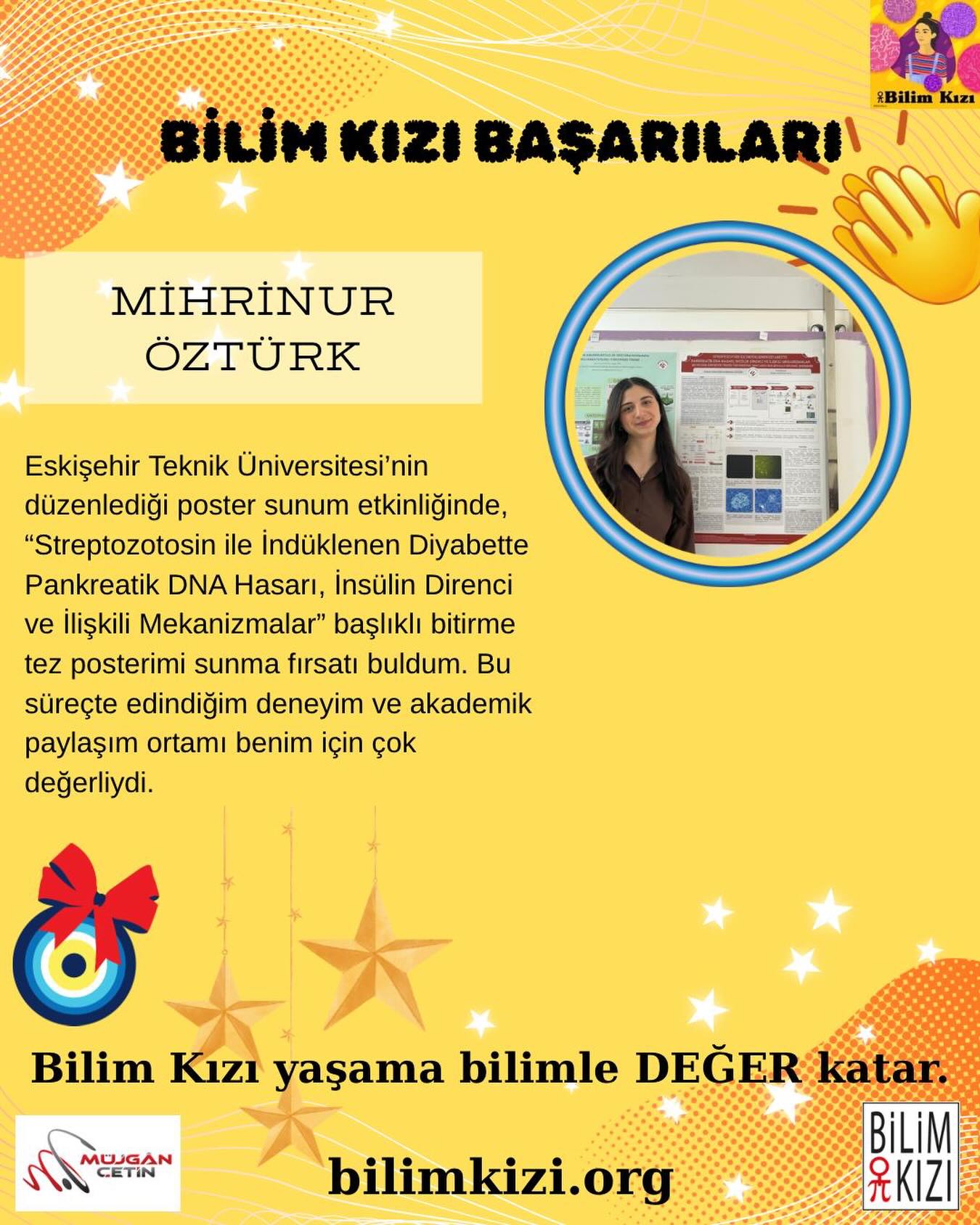 #BilimKızı @mihrinurztrk başarıları ile bize bayram ettirmeye devam ediyor. 🙏
Eskişehir Teknik Üniversitesi’nin düzenlediği poster sunum etkinliğinde, “Streptozotosin ile İndüklenen Diyabette Pankreatik DNA Hasarı, İnsülin Direnci ve İlişkili Mekanizmalar” başlıklı bitirme tez posterini sundu. 👏👏👏🧿🧿🧿