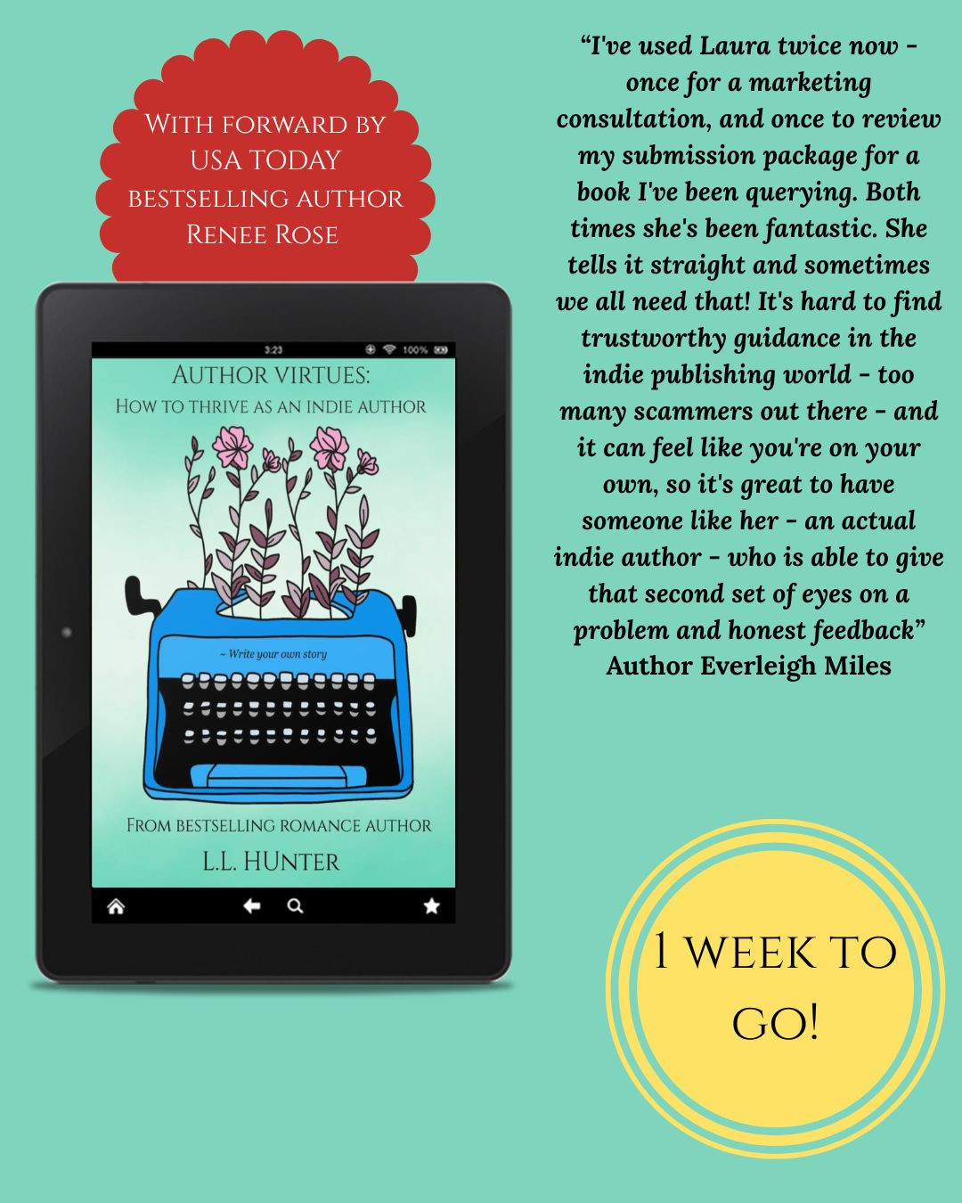My first non-fiction book, Author Virtues: How to Thrive as an Indie Author, will be out in 1 WEEK!
Preorder it here: https://www.llhunterbooks.com/authorvirtues