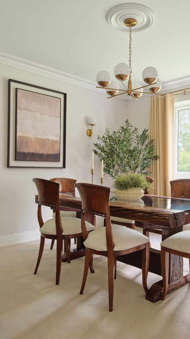 A dining room that had been closed off for years, finally given a reason to be used.
The brief was clear: keep the dining table and chairs, made from sleeper wood and brought back from Africa, and build an entirely new scheme around them. New brass chandelier. Fresh paint replacing heavy wallpaper. A large abstract canvas to anchor the room and give it a focal point it never had before.
The pieces the clients had always loved now sit in a room they actually want to be in.🤎
.
.
.
Photography by @anna.yanovski
Surrey Interior Designer │ Interior Designer Caterham │ Home Renovation Surrey │ Dining Room Design Surrey │ Interior Designer Surrey
#InteriorDesignSurrey #CaterhamHomes #DiningRoomDesign #HomeRenovationSurrey #SurreyHome