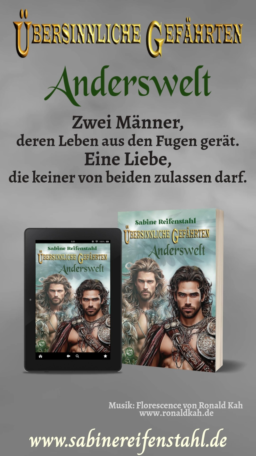 Eigenwerbung
Am 31.05.2026 erscheint das Buch, und ihr könnt das E-Book schon vorbestellen.
Den Link findet ihr im Highlight
Zwei Männer zwischen Loyalität, Sehnsucht und einer Liebe, die alles infrage stellt.
Mein neuer Videotrailer zu »Übersinnliche Gefährten: Anderswelt« entführt euch in die Welt der Morrígan, der Sidhe und verbotener Gefühle.
Was wiegt schwerer: Loyalität oder das eigene Herz?
Musik von Ronald Kah, Web: https://ronaldkah.de/, @ronaldkah
#sabinereifenstahl #gayromance #urbanfantasy #ÜbersinnlicheGefährten #Anderswelt