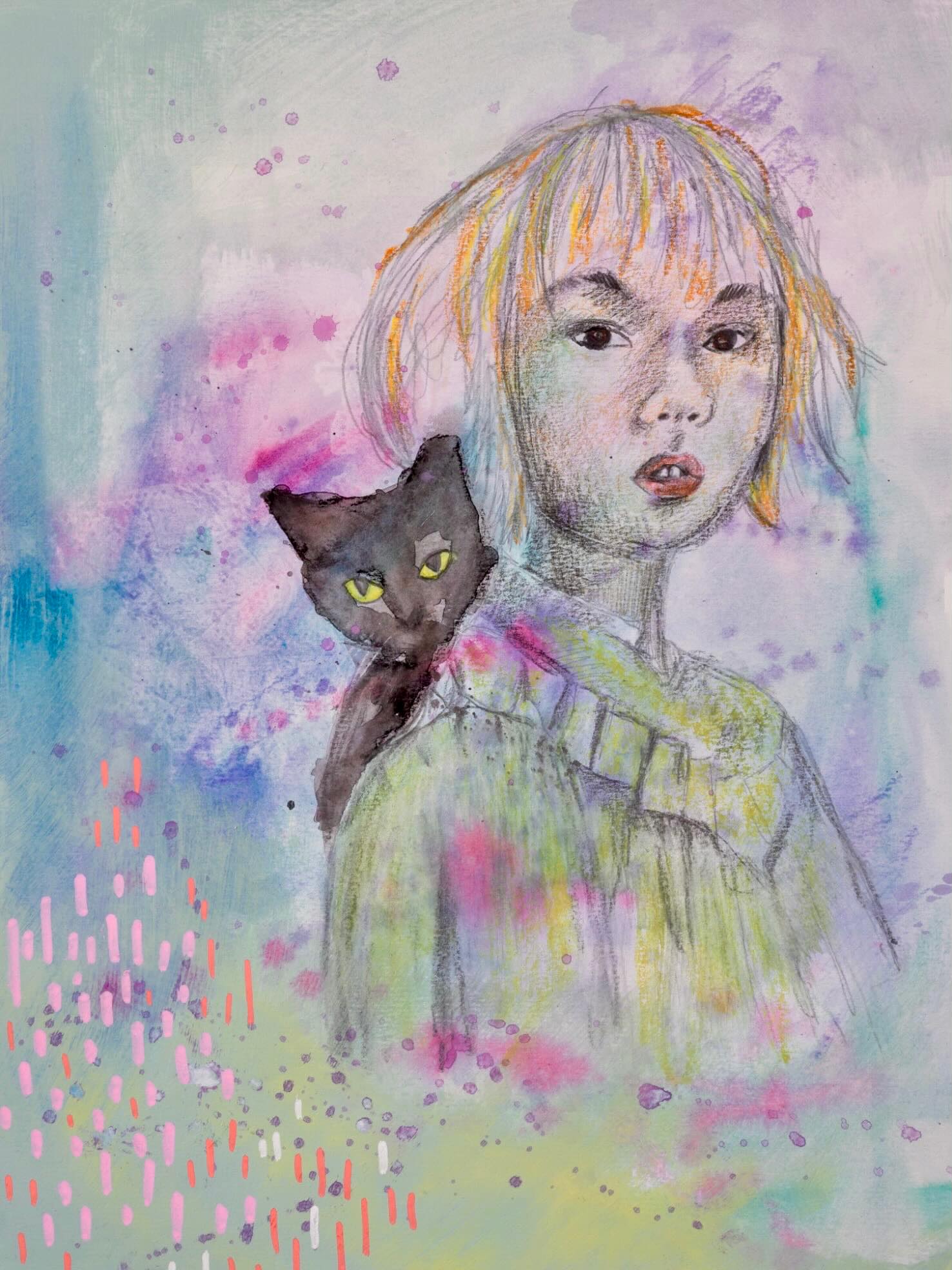 🐈⬛
#mixedmedia #illustrasjon #tegning #svartkatt #intuitivkunst