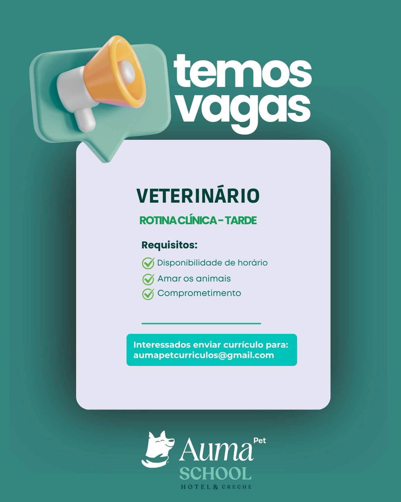 Estamos contratando: Vaga para Veterinário(a) de Rotina Clínica - turno tarde!
📩 Como se candidatar? Envie seu currículo para o email disponível no card.
Compartilhe essa vaga com aquele amigo(a) veterinário(a) que vai amar fazer parte da família Auma! 👇
#VagaVeterinaria #VeterinarioPOA #ClinicaVeterinaria #meninodeus