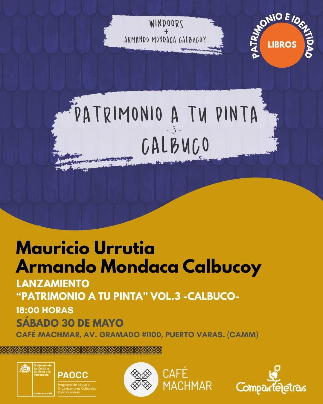 Lanzamiento de libro!!! 🎉🎉📚
En el marco del Mes del Patrimonio y del aniversario de Calbuco, lanzaremos el tercer volumen de la colección Patrimonio a tu pinta, una obra dedicada a recorrer, descubrir y habitar el patrimonio de una de las ciudades más antiguas de Chile. Con más de 400 años de historia, Calbuco se convierte en el protagonista de este nuevo libro, donde la fotografía, la ilustración, la memoria y las historias locales dialogan para capturar la esencia de su territorio y comunidad.
En esta oportunidad, la mirada de Mauricio Urrutia Varela —sociólogo, explorador del patrimonio y creador de windoors_cl— se une al trabajo del artista urbano e ilustrador calbucano Armando Mondaca.
A través de relatos de vecinos, investigación y experiencias personales, este volumen invita a recorrer el pasado y presente de Calbuco mediante 17 ilustraciones interactivas pensadas para pintar, intervenir y descubrir.
Patrimonio a tu pinta: Calbuco es una invitación a viajar, explorar y mirar el territorio con nuevos ojos; una puerta de entrada para conocer más sobre un archipiélago fundamental en la historia y cultura del sur de Chile.