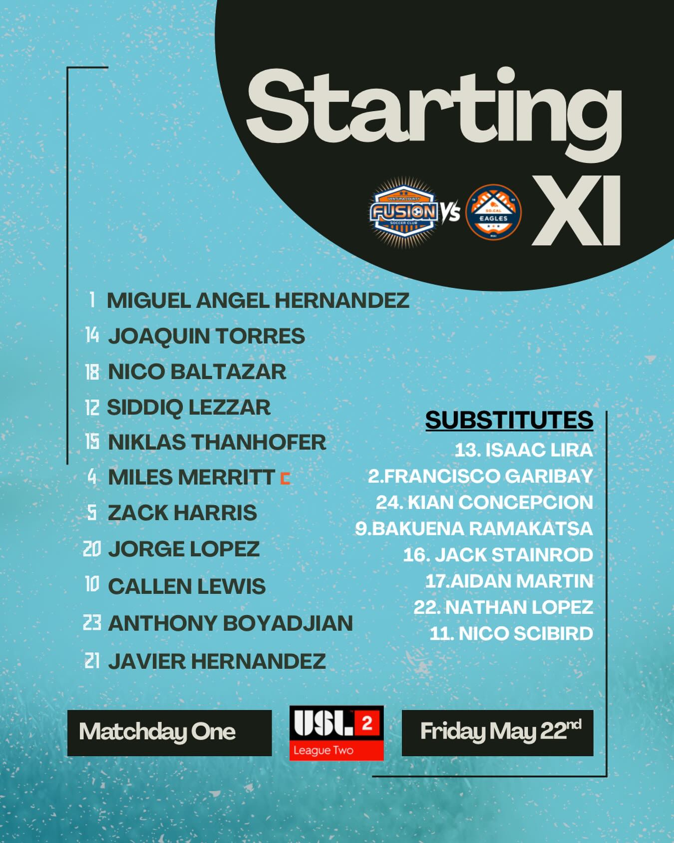 Starting XI // Matchday 01
@uslleaguetwo