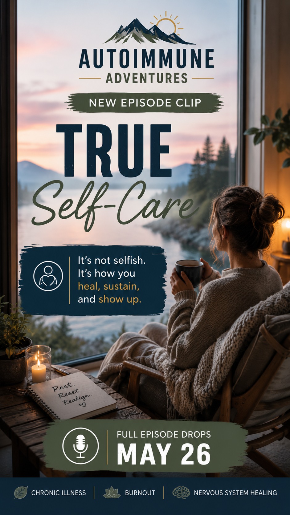 “True self-care is not always pretty.”
In this conversation, Zoa Conner talks about the deeper side of healing — the kind that involves boundaries, rest, honesty, slowing down, asking for help, and learning to listen to your body before it forces you to stop.
For people with chronic illness, true self-care is often less about indulgence and more about survival, regulation, and sustainability.
This episode feels like permission to stop abandoning yourself.
🎥 New episode with Zoa Conner drops May 26 on Autoimmune Adventures.
#AutoimmuneAdventures #ZoaConner #TrueSelfCare #ChronicIllness #BurnoutRecovery #InvisibleIllness #NervousSystemHealing #HealingSupport #RestIsProductive #AutoimmuneDisease