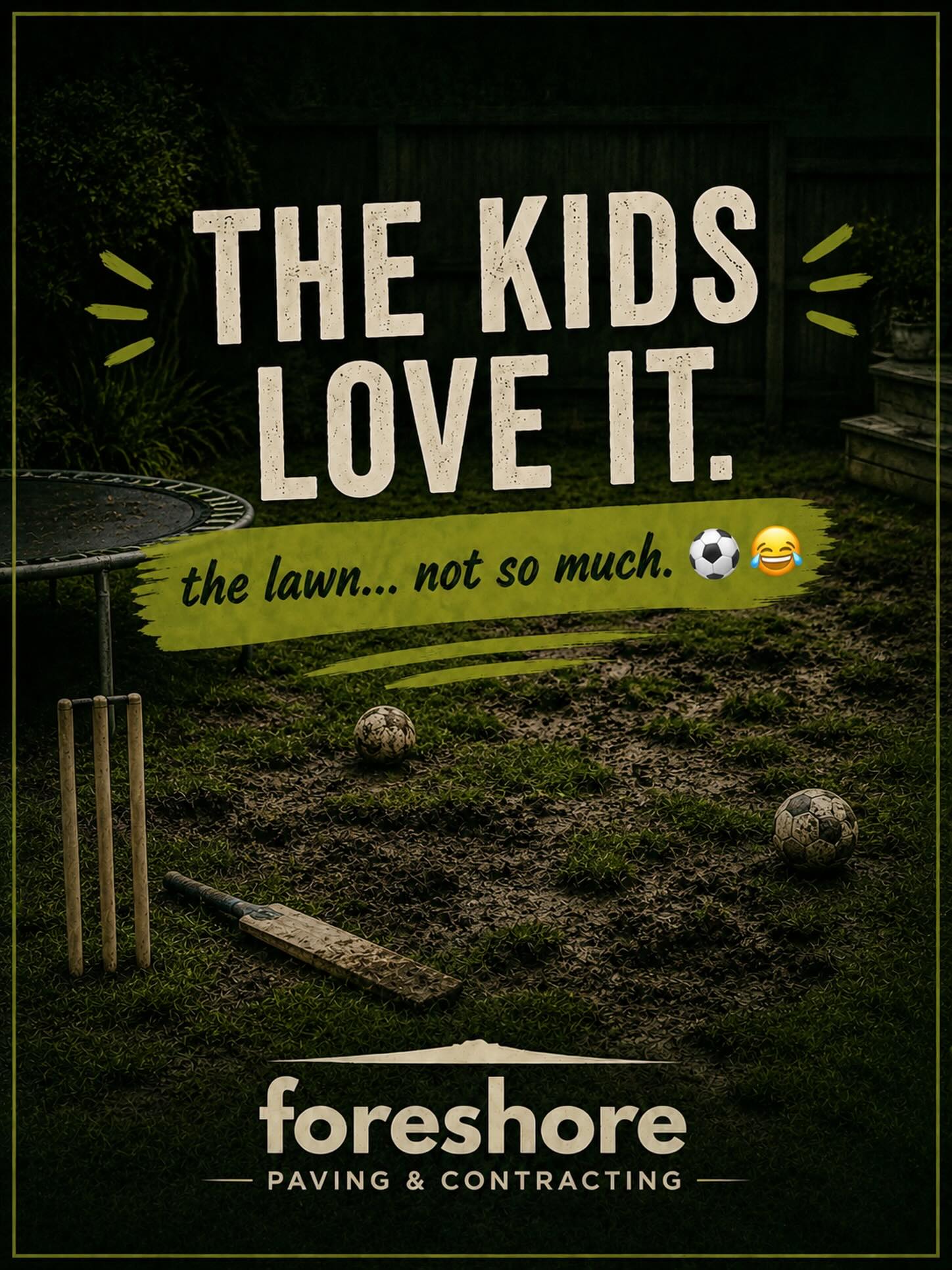 Every parent wants the kids outside more… until the backyard starts looking like Eden Park after a rainy test match 😅
Between the trampoline, backyard cricket, footy and a whole lot of running around, some lawns just don’t stand a chance.
Good news is, worn out outdoor spaces are kinda our thing 💯
#foreshorepaving #northshorenz #backyardgoals #outdoorliving #familybackyard