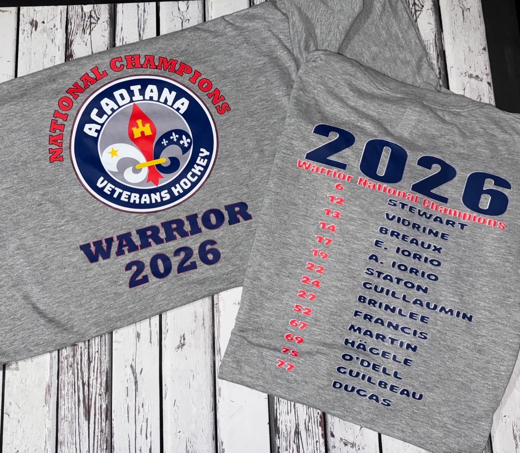 🚨 NEW MERCH ALERT 🚨
The Acadiana Veterans Hockey online store is officially LIVE! 🏒🇺🇸
We’re excited to release our brand new Warrior Nationals Championship T-Shirts celebrating an unforgettable championship run! There are two different styles to choose from!🏆
Show your support for our veterans on and off the ice while repping the team in style. Every purchase helps support our mission of helping veterans heal through hockey.
Check out the new gear and grab your Championship shirt, and many more great items today! ⚜️🇺🇸🏒⚜️
https://www.acadianaveteranshockey.com/category/all-products