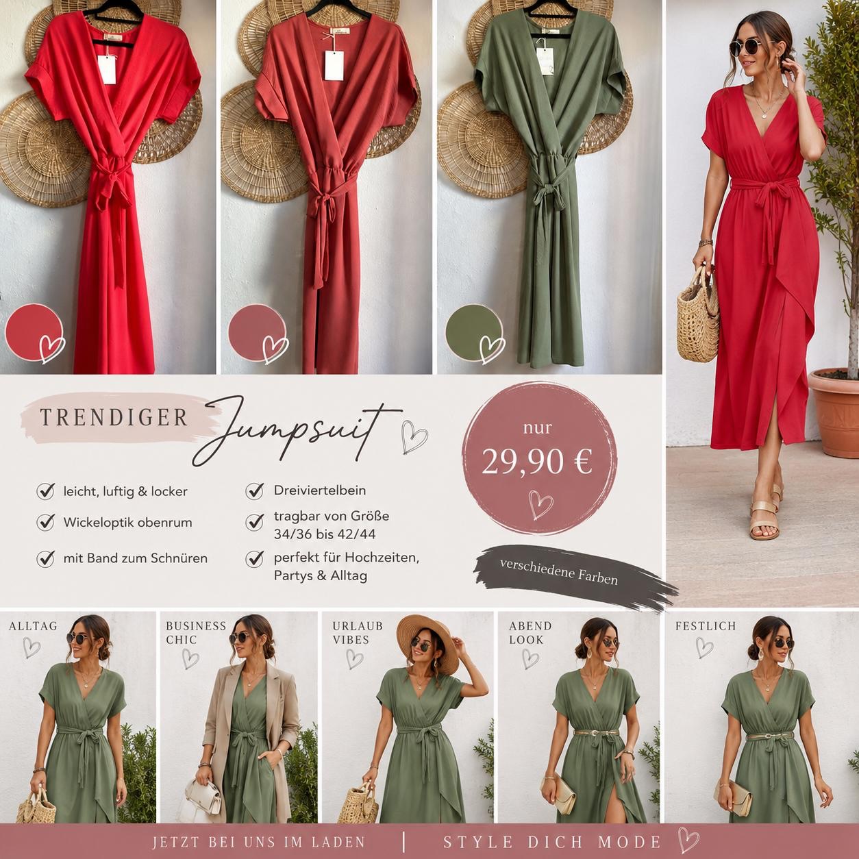 ✨ NEU BEI STYLE DICH MODE ✨
Dieser trendige Jumpsuit ist ein absoluter Hingucker 😍
Leicht, luftig & locker – perfekt für warme Tage, Hochzeiten, Partys oder einfach einen stylischen Alltagslook 💃
✔️ Wickeloptik obenrum
✔️ Mit Band zum Schnüren
✔️ Super angenehmer, fließender Stoff
✔️ Stylisches Dreiviertelbein
✔️ Tragbar von Größe 34/36 bis 42/44
Erhältlich in verschiedenen wunderschönen Farben 🌸🌿❤️
Und das Beste: nur 29,90 € ✨
Jetzt bei uns im Laden sichern 🛍️
📍 Style dich Mode
#styledichmode #jumpsuitlove #fashionstyle #sommerlook #hochzeitsgastoutfit ootd curvyfashion modetrends