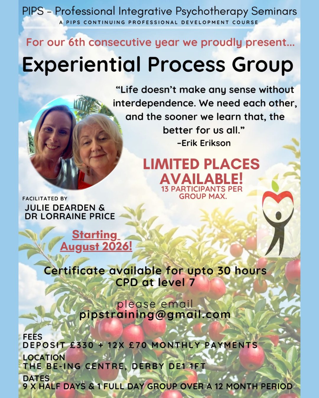 Some people deserve more recognition than they get, and I've been sitting with that thought this week.
Julie Dearden and Dr Lorraine Price @pipstraining have been part of my professional world for a long time.
Dr Lorraine was actually the person who interviewed me when I started my training back in 2010, so we're talking 16 years of watching someone show up with consistency, skill, and genuine care for the work!
Both of them are the kind of practitioners this field needs more of.
In a space where mental health is everywhere right now and not everything you see is trustworthy, they are the real thing.
They're running their Experiential Process Group again, starting August 2026.
Up to 30 hours of level 7 CPD, in person, once a month in Derby. Limited to 13 participants per group.
If you're a therapist looking for professional development that actually does something for you, this is worth looking into.
Full details are in the graphic. Reach them directly at pipstraining@gmail.com.
#TherapistCPD #UKTherapist #ExperientialProcessGroup #ChristianTherapist #TherapistDevelopment