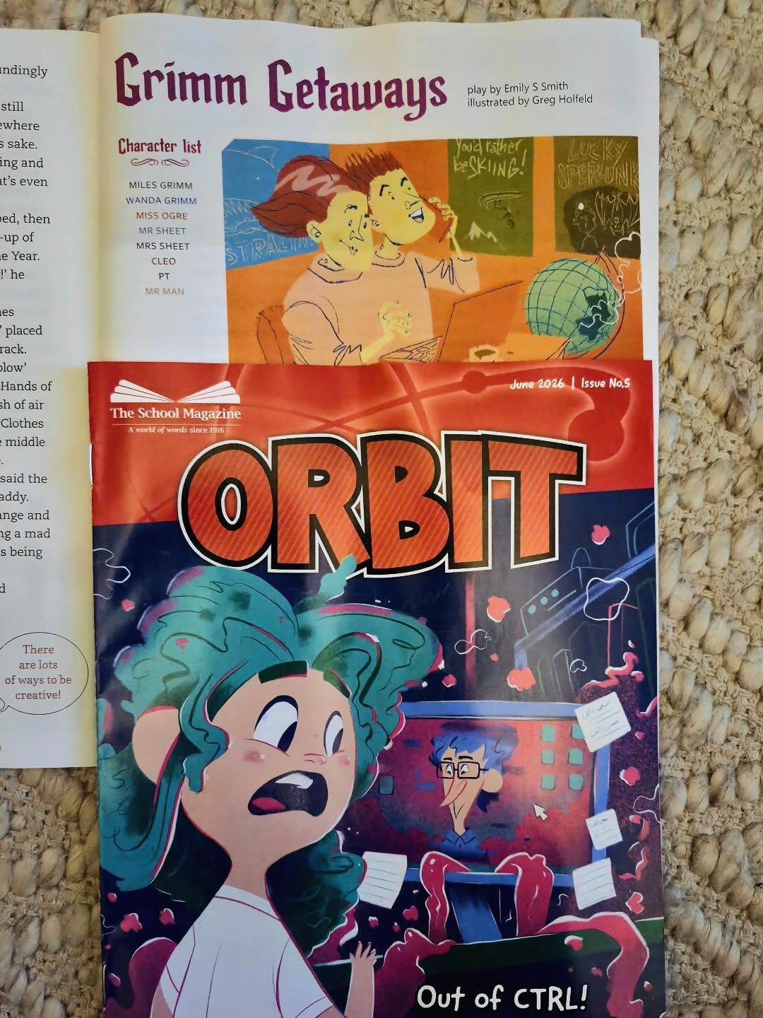 So thrilled to see my play "Grimm Getaways" in June's Orbit edition of The School Magazine!
Who needs Bali or Fiji when you can stay in a haunted manor house or be pampered in a holistic Swamp spa? Perfect for all kinds of monsters and ghouls.
Love the illustrations by Greg Holfeld, too!