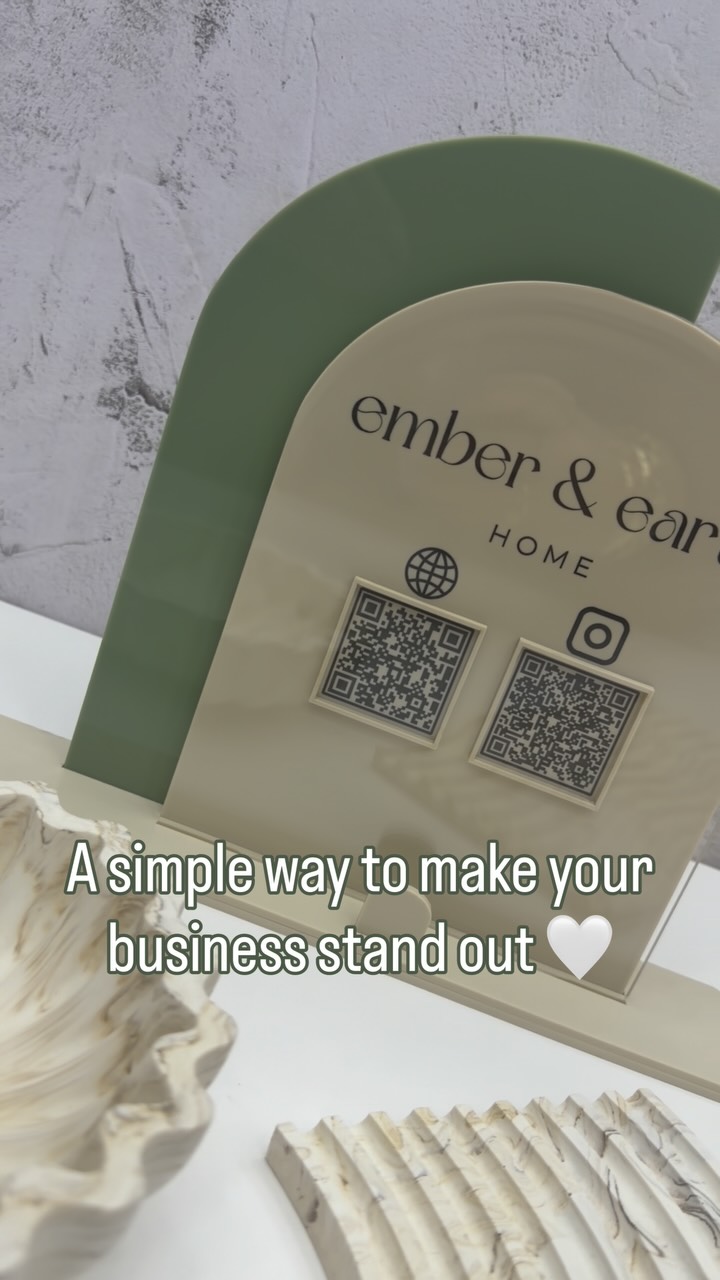 A custom triple layer QR plaque made for @emberandearthhome 🤍✨
Designed with their logo, website QR code and Instagram QR code — the perfect addition for their upcoming market.
Beautiful branding that’s functional too.
Available in a range of colours via Deb’s Design Lab ✨
#DebsDesignLab #SmallBusinessBranding #QRCodeSign #BusinessPlaque #CustomSignage