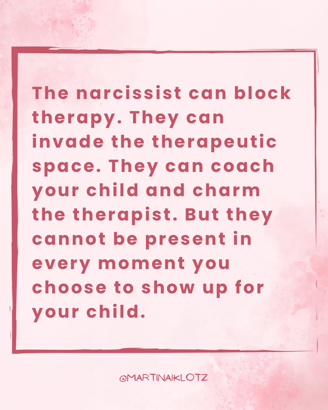 This week we talked about all of it.
✴️ The signs your child needs therapy.
✴️ The fight to get them there.
✴️ The legal battles.
✴️ The right type of therapist.
✴️ What to say and what never to say.
✴️ And how the narcissist will do everything in their power to infiltrate, weaponize, and ultimately destroy the one safe space your child has.
And I know that is a lot to sit with!
💛 Because you started this week wanting a simple answer. Can therapy help my child? And the answer is complicated. It depends on the therapist. It depends on the legal situation. It depends on how hard the narcissist fights and how well equipped the therapist is to push back.
But here is what is not complicated.
💛 Every time you create a home where your child’s feelings are allowed. Every time you validate their reality instead of questioning it. Every time you choose not to make them responsible for your pain. Every time you show up - consistently, quietly, without needing them to perform or pretend - you are doing something the narcissist cannot undo.
They can block therapy. They can charm the therapist. They can coach your child before every session and subpoena the therapist to testify in court.
But they cannot be present in every moment you choose to show up for your child.
And those moments are building something inside your child that no narcissist can ever fully destroy.
‼️ Disclaimer: this is for educational purposes only. None of what I share is legal or therapeutic advice, and it does not represent personal matters.