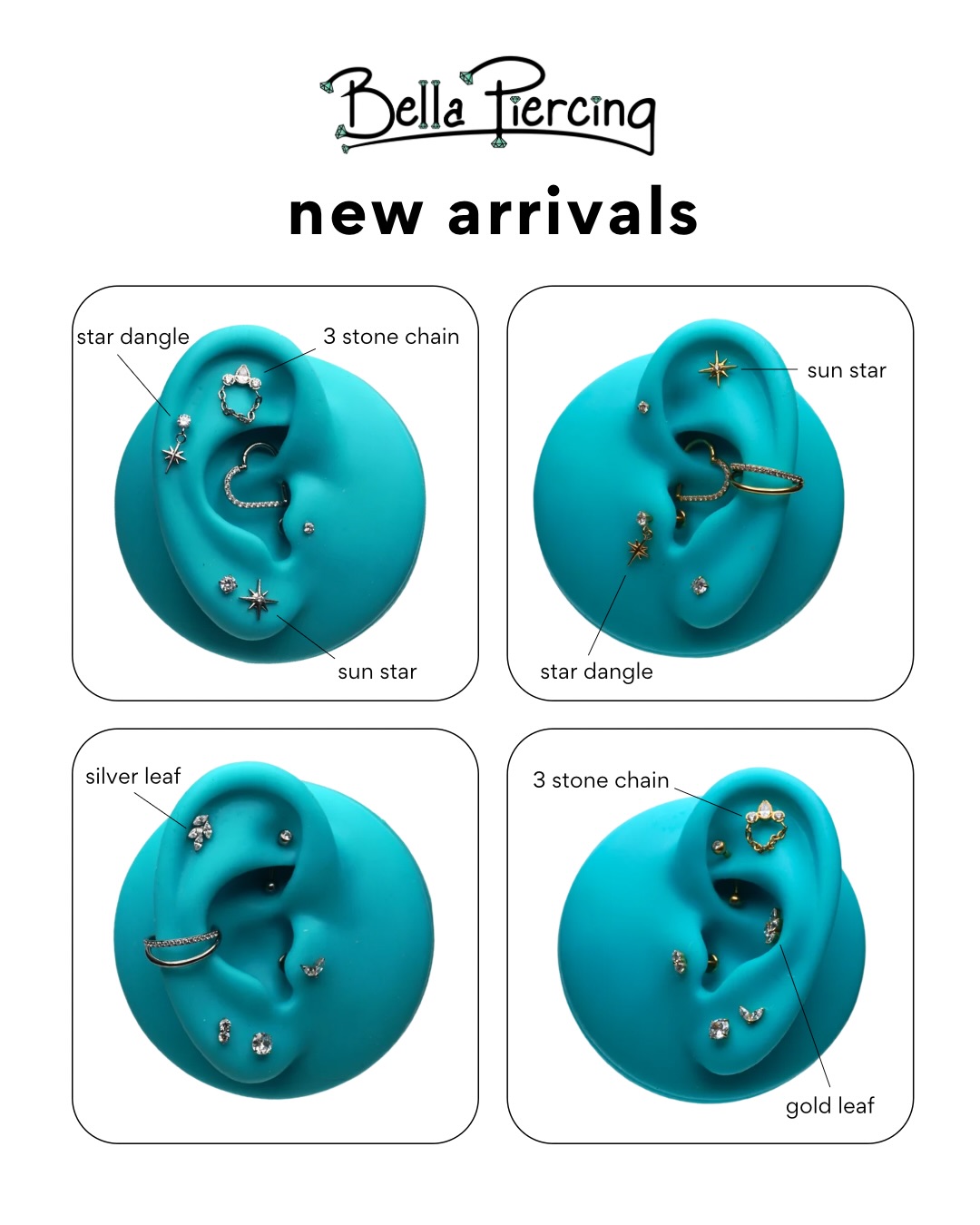 🪩 NEW ARRIVAL ALERT 🪩
Just in time for summer! These flatback titanium pieces are available for initial piercings or jewelry changes at our shop!
We have more coming so be sure to stay tuned. 🥰