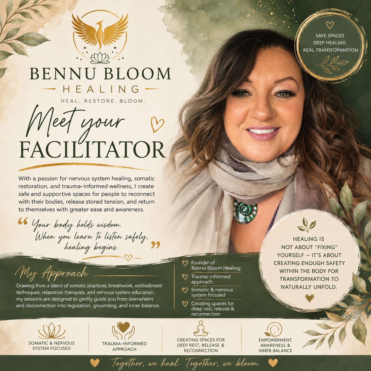 ✨ MEET YOUR FACILITATOR ✨
For those who are new here, and for those who’ve recently joined this space, I wanted to properly reintroduce myself. 🤍
I’m Louise, founder of Bennu Bloom Healing.
I began this work after being on my own healing journey. My whole being — physically, mentally, emotionally and spiritually — was carrying years of grief, stress, overwhelm and trauma and I sought ways to help me.
Bennu Bloom was created with deep intention, compassion, and a belief in the body’s incredible ability to heal when it feels safe enough to do so.
The name Bennu comes from the sacred Egyptian Bennu bird, symbolising rebirth, transformation, renewal, healing, and rising again after difficult seasons — something that deeply reflects both my journey and the work I now hold space for.
My work is rooted in nervous system healing, somatic restoration, trauma-informed care, embodiment practices, relaxation therapies, and creating spaces where people can gently reconnect with themselves without pressure or shame.
So many of us have learned to survive by disconnecting from our bodies and pushing through stress, burnout, anxiety, grief, or emotional pain. My approach is about slowing down safely, listening to the body with compassion, and supporting regulation, release, and reconnection in a grounded and supportive way.
Whether through workshops, healing sessions, TRE, embodiment practices, sound, touch therapies, or community events — my intention is always the same:
to help people feel safer within themselves.
This work isn’t about fixing you.
It’s about creating enough safety for healing and inner wisdom to unfold naturally.
I’m so grateful to everyone who has trusted me to walk alongside them on their healing journey so far, and I look forward to connecting with those who are just arriving here too. 🌿
Together, we heal.
Together, we bloom. ✨
#bennubloomhealing #somatichealing #traumainformed #nervoussystemhealing #tre