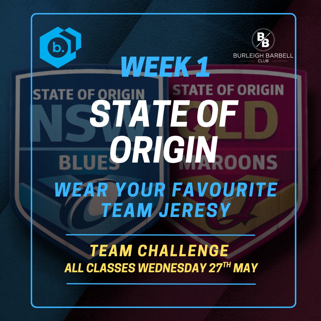 Game one kicks off this Wednesday, and we want you all to wear your favourite sport jerseys or your state colours.
.
This weeks team challenge is Max cals on the echo bike in 5 mins combined with your team.
.
May the best state win. ❤️💙🏈
.
#crossfit #stateoforigin