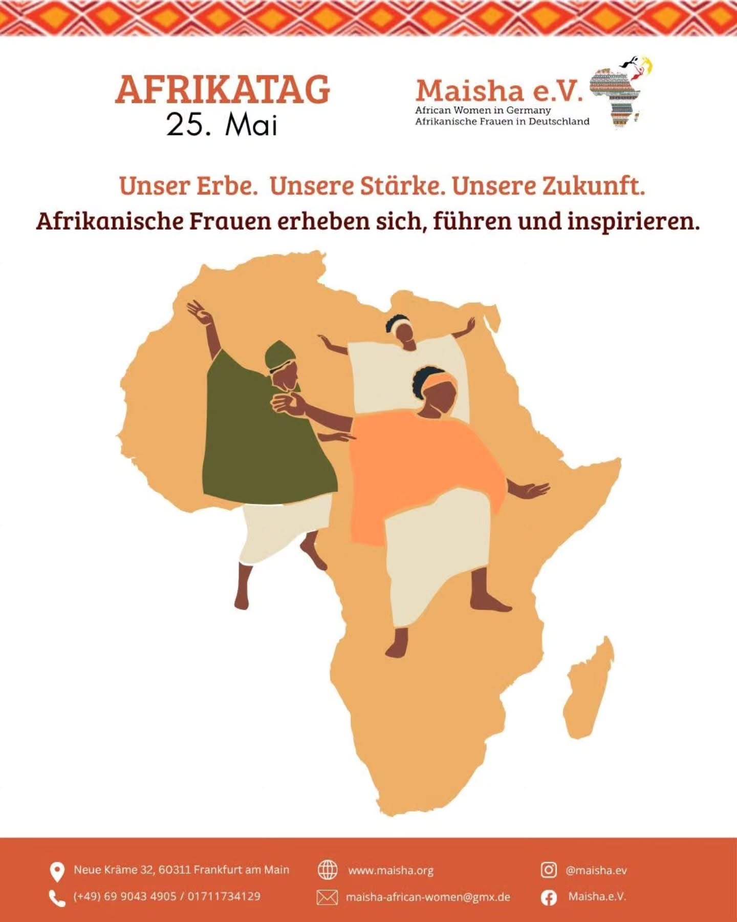 Afrikanische Frauen
Stark in unseren Wurzel.
Mutig auf unserem Weg.
Vereint in unserem Zweck.
Wir bauen Familien auf.
Wir stärken Gemeinschaften.
Wir gestalten die Zukunft.
Heute und jeden Tag feiern wir den Mut,
die Weisheit
und die Kraft afrikanischer Frauen.
Wir sind Afrika
Wir sind die Zukunft
***
African Women
Strong in our roots.
Brave in our journey.
United in our purpose.
Building families.
Empowering communities.
Shaping the future.
Today and every day,
we celebrate the strength,
wisdom
and resilience of African Women.
We are Africa
We are the future
#africatag #africaday