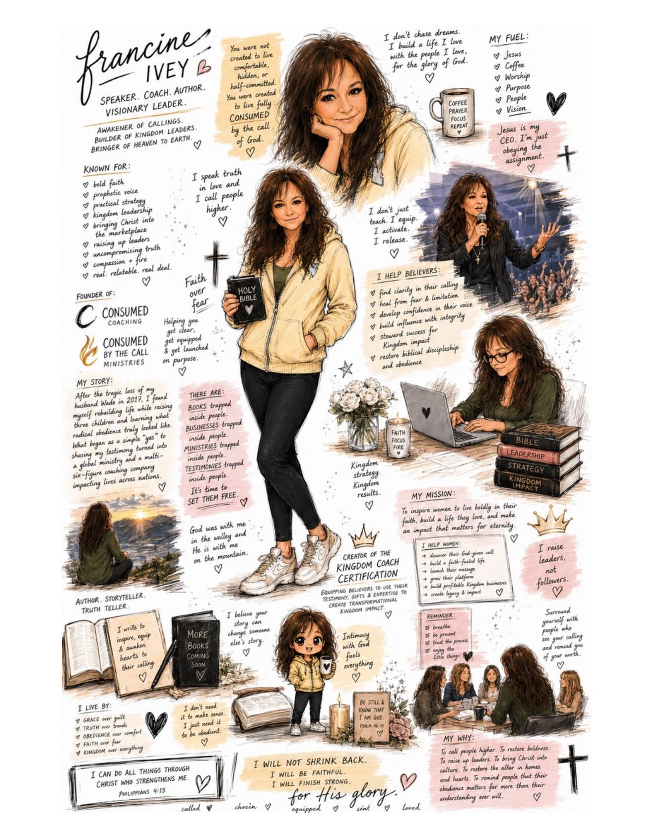 This little sketchbook page may look fun and playful…
but honestly?
It carries so much of my heart. ❤️
The coffee.
The Bible.
The strategy sessions.
The late-night prayers.
The calling.
The rebuilding.
The bold faith.
The obedience before understanding.
I’m not passionate about building platforms for the sake of attention.
I’m passionate about awakening people to who God created them to be.
There are books trapped inside people.
Businesses trapped inside people.
Ministries trapped inside people.
Testimonies trapped inside people.
And I believe it’s time for believers to stop shrinking back.
You were not created to live hidden, comfortable, or half-committed.
You were created to live fully consumed by the call of God. 🔥
#ConsumedByTheCall #KingdomLeadership #ChristianCoach #KingdomCoach #FaithInBusiness PurposeDriven ChristianEntrepreneur BoldFaith KingdomImpact