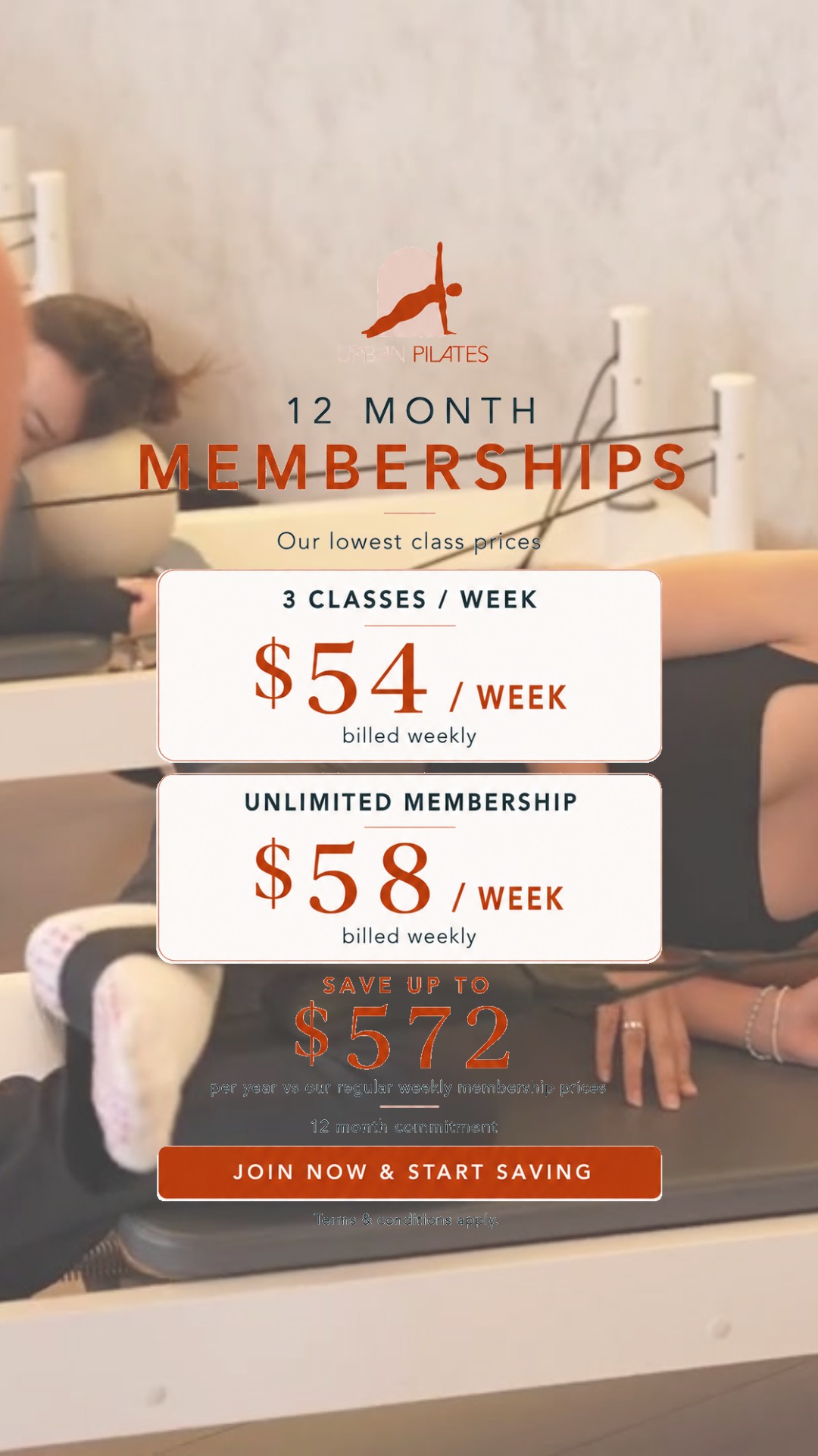 Our lowest class prices are here ✨
We’ve introduced new 12 Month
Membership options for members who want to stay consistent and save.
3 Classes / Week — $54 per week
Unlimited Membership — $58 per week
Save up to $572 per year compared to our regular weekly membership pricing.
Perfect if Pilates has become part of your weekly routine and you’re ready to keep the momentum going.
Check it out on our website or APP, or send us a message to get started.
12 month commitment. Terms & conditions apply.