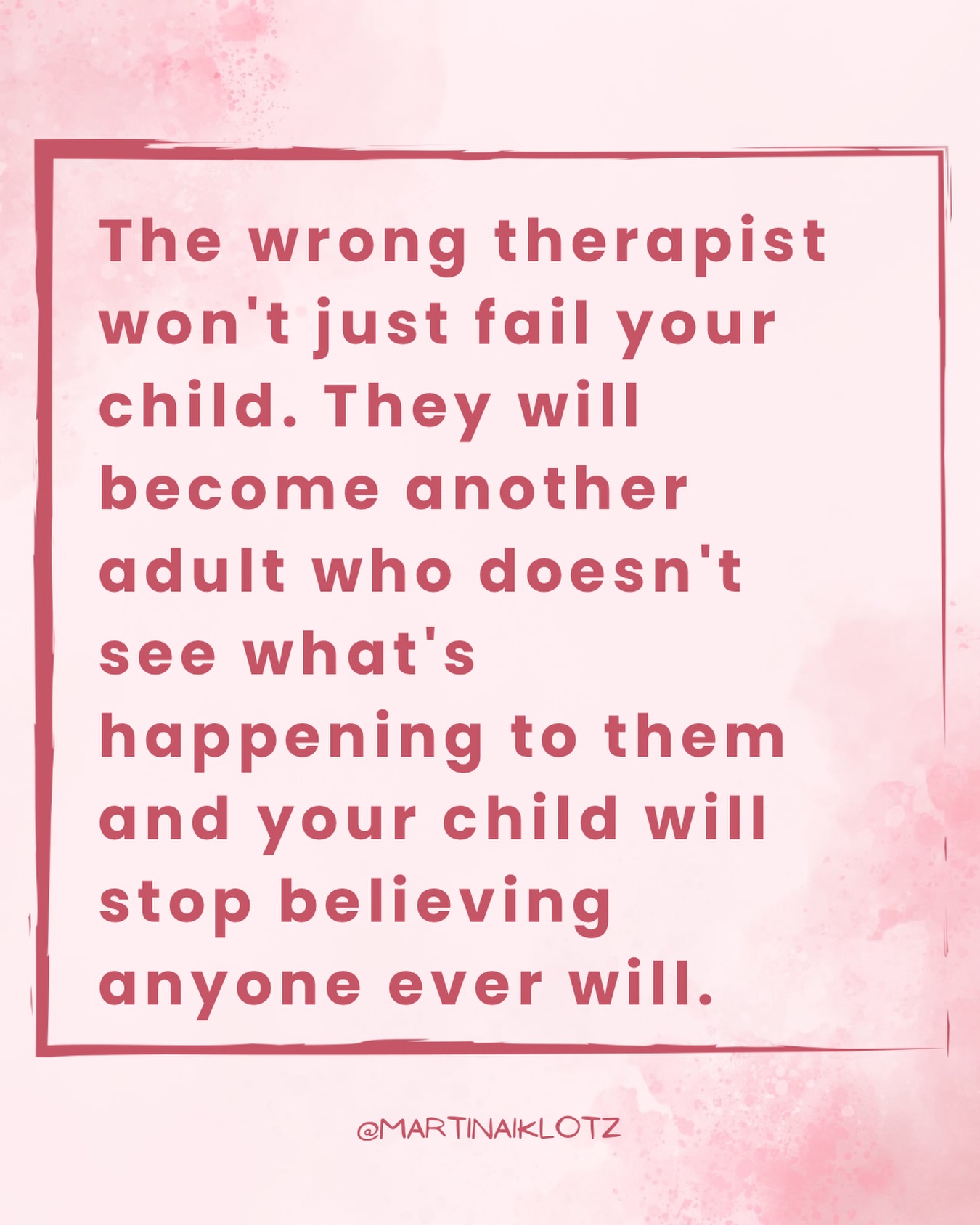 Your child is already living in a world where one parent doesn’t see them clearly.
Where their feelings are dismissed. Where their reality is rewritten. Where they have learned that expressing themselves has consequences.
And then you send them to a therapist who also doesn’t see it.
Who asks them to empathize with the parent who is hurting them. Who invites both parents into the room. Who shares what your child said in confidence. Who gets charmed by the narcissist and starts to question your child’s experience.
And your child sits in that room and learns the most devastating lesson of all: that even the adult who was supposed to be a safe place couldn’t see what was happening to them.
Scratch
After that, why would they ever speak up again?
The wrong therapist doesn’t just fail your child. They become one more adult in a long line of adults who looked straight at the truth and missed it.
And your child will stop believing that anyone ever will.
This is why finding the right therapist is not a box to check. It is one of the most important decisions you will make for your child in this entire process.
‼️ Disclaimer: this is for educational purposes only. None of what I share is legal or therapeutic advice, and it does not represent personal matters.