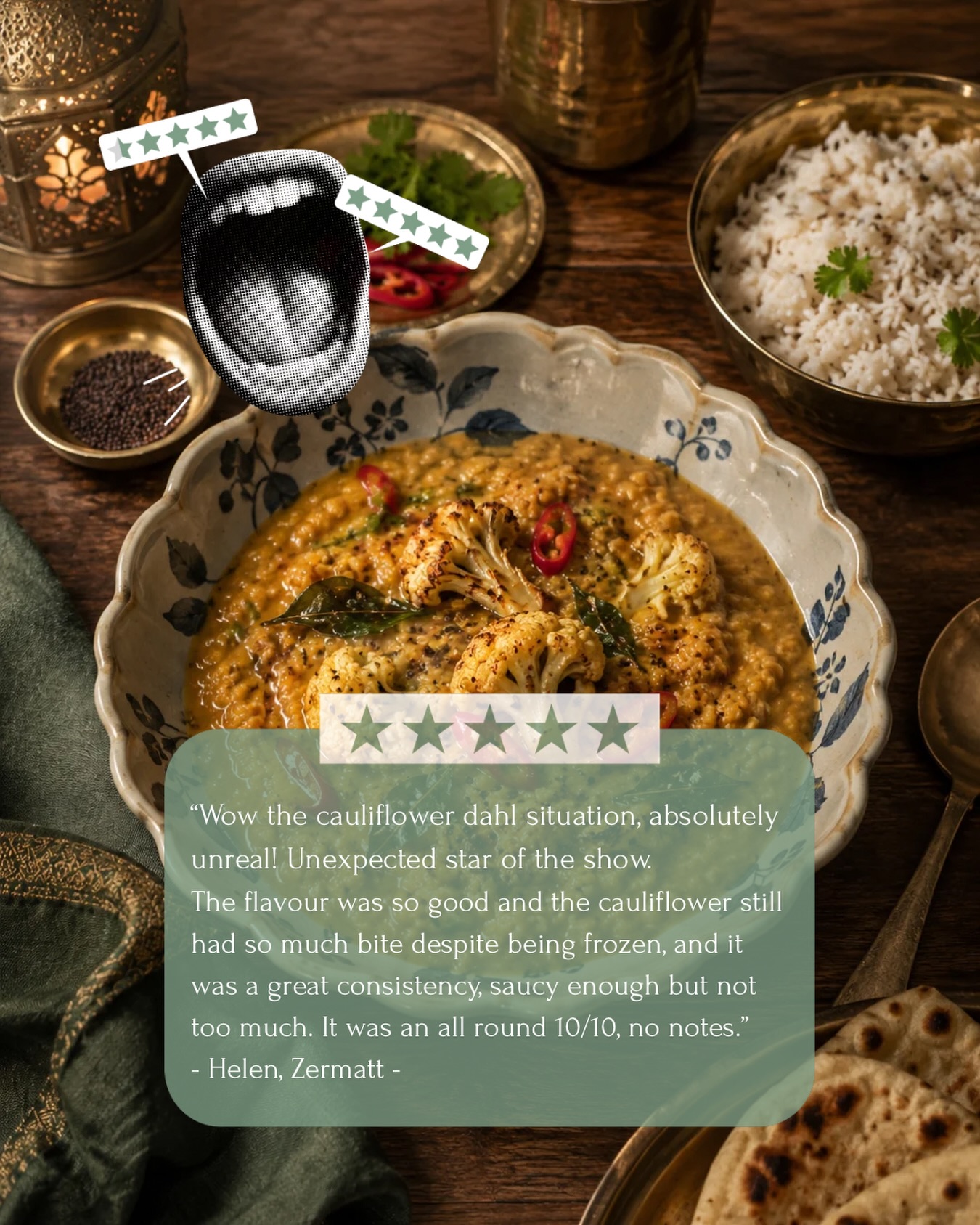 Nothing makes us happier than hearing feedback like this 😌
Creating frozen meals that still taste homemade once cooked has always been at the heart of The Larder so hearing that the cauliflower kept its bite, the sauce was just right and the flavours delivered means everything to us.
Thank you, Helen 🤍
Our Cauliflower Dahl:
Turmeric and garlic infused cauliflower steak served on a creamy coconut and spinach dahl, finished with a crispy garlic, curry leaf and mustard seed tarka.
#frozen #meal #delivery #service #zermatt